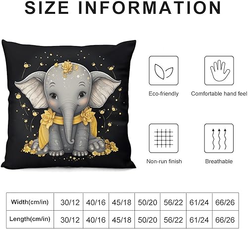 Miniatura 3 de Fundas de cojín cuadradas suaves de elefante amarillo y gris de 16 x 16 pulgadas, cojines decorativos para sala para el hogar, sofá, patio,