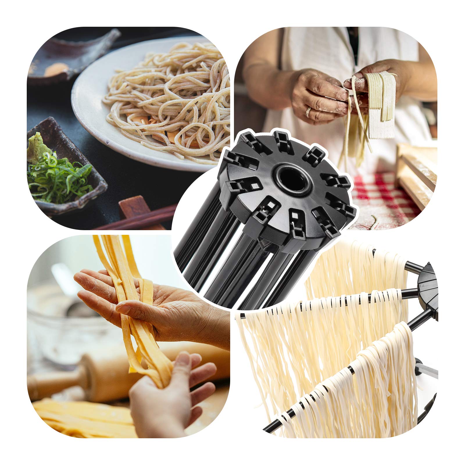Cambom Estante plegable para secar pasta, secador de fideos de plástico con 10 asas de barra (negro)