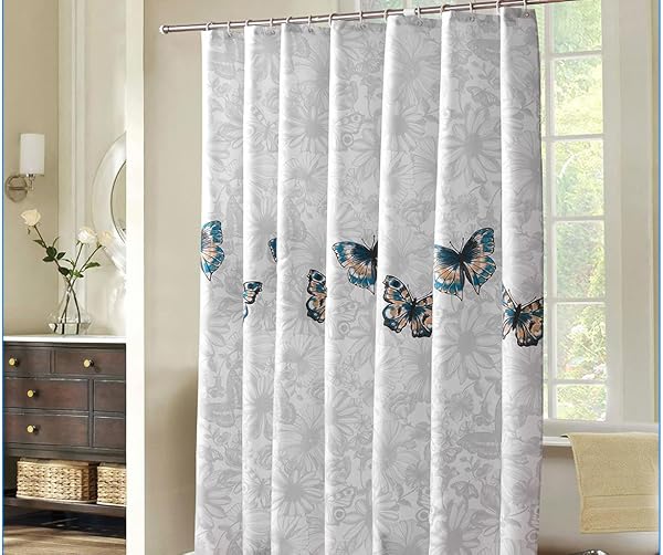 GONOVE Shower Curtain for Bathroom 200 x 200 cm Anti-Mould Mildew Resistant Waterproof Polyester Fabric Butterfly Shower Curtain Liner Bath Curtain with Hooks, Washable and Weighted Hem - 5