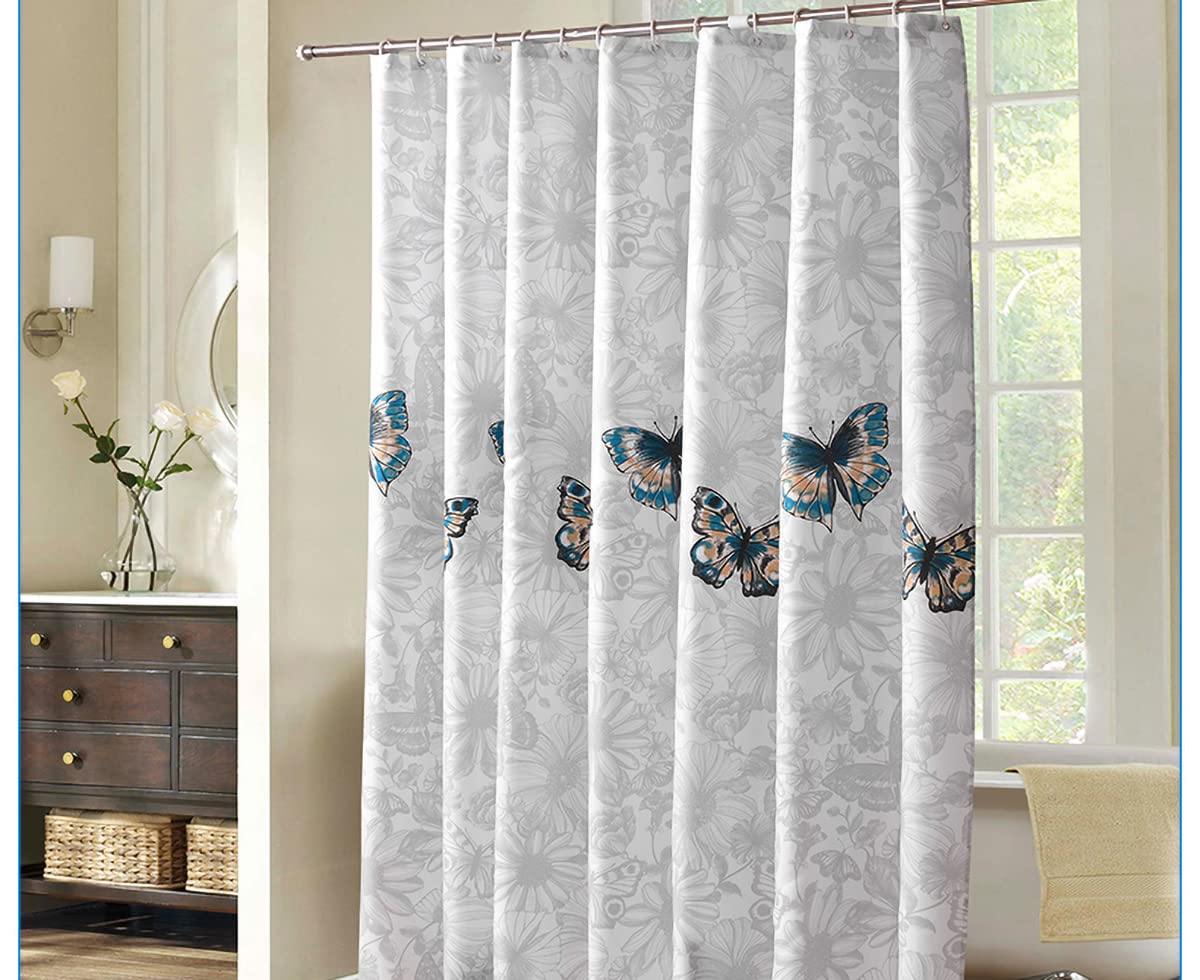 GONOVE Shower Curtain for Bathroom 200 x 200 cm Anti-Mould Mildew Resistant Waterproof Polyester Fabric Butterfly Shower Curtain Liner Bath Curtain with Hooks, Washable and Weighted Hem — view 5