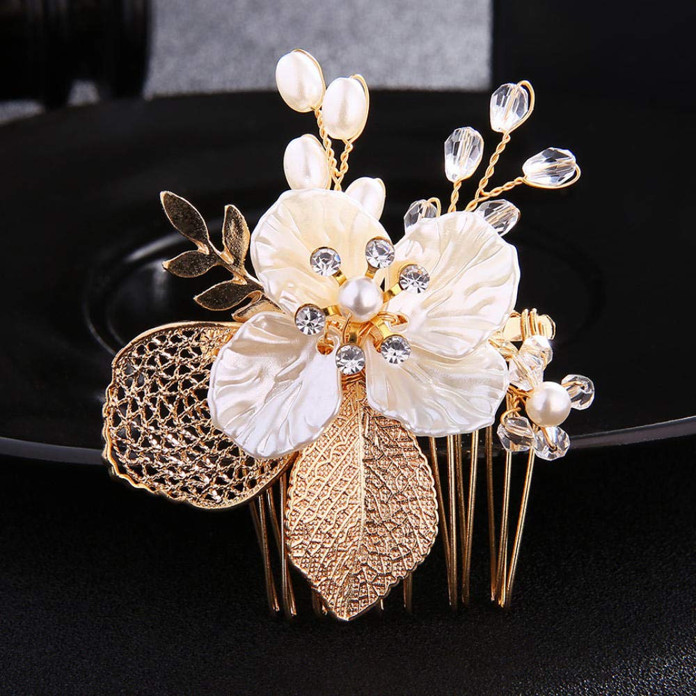 Grzebień do włosów dla panny młodej Grzebienie do włosów Akcesoria, Grzebień do włosów z muszli ślubnej Grzebienie boczne, Grzebień ze stopu perłowego Rhinestone (złoty), Akcesoria do włosów na sztu
