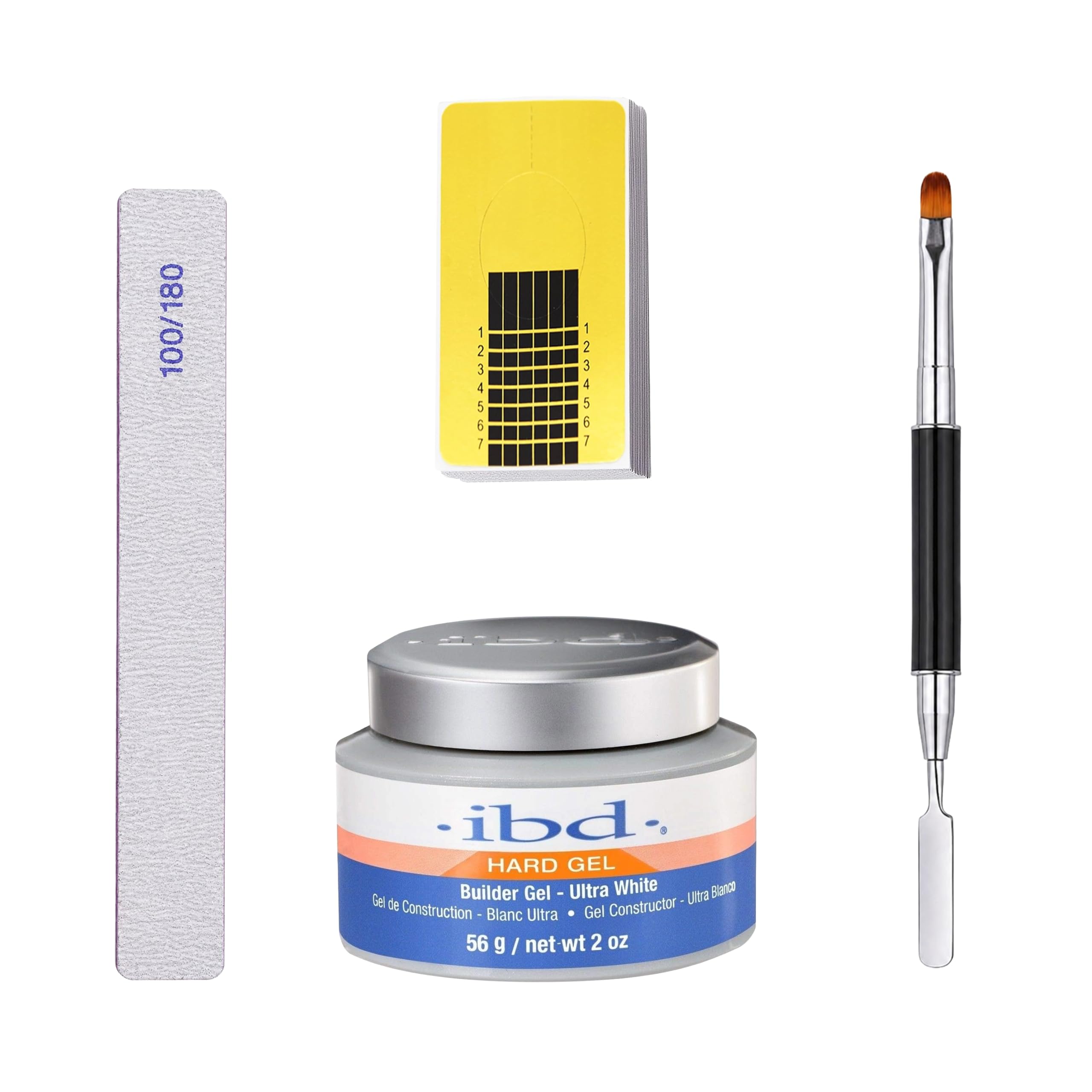 Builder UV LED Hard Gel Kit 56g – Hard Builder Gel with 10 Nail Forms, 100/180 Nail File & Dual-Ended Poly Gel Brush & Spatula for Nail Extensions, Professional Salon & DIY Home Manicure (WHITE)-image-40