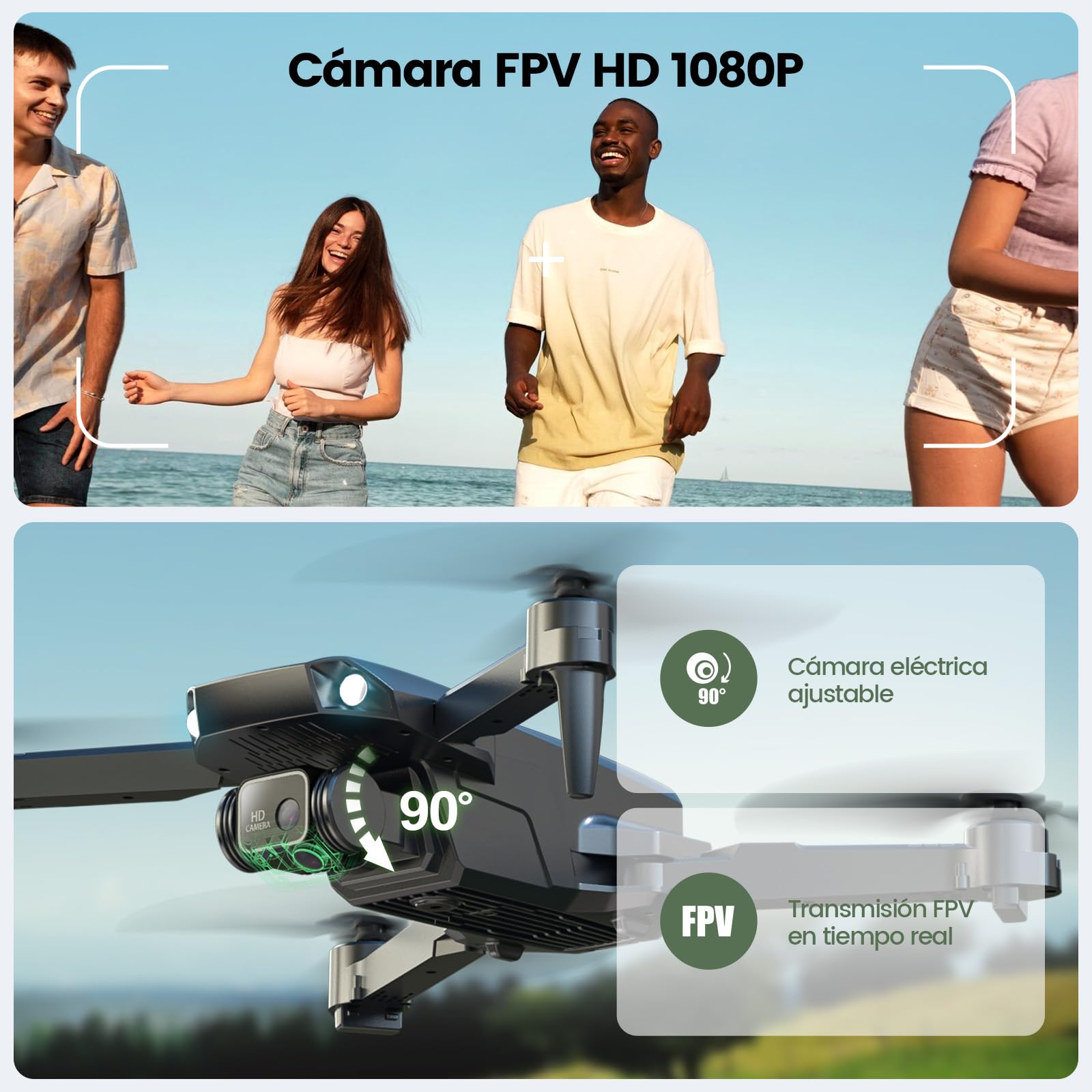 Dron plegable Holy Stone HS290 con cámara FPV HD de 1080P, cuadricóptero RC con flujo óptico, control por aplicación, 3 velocidades, 2 baterías modulares, regalo de juguete cristiano para niños, C0