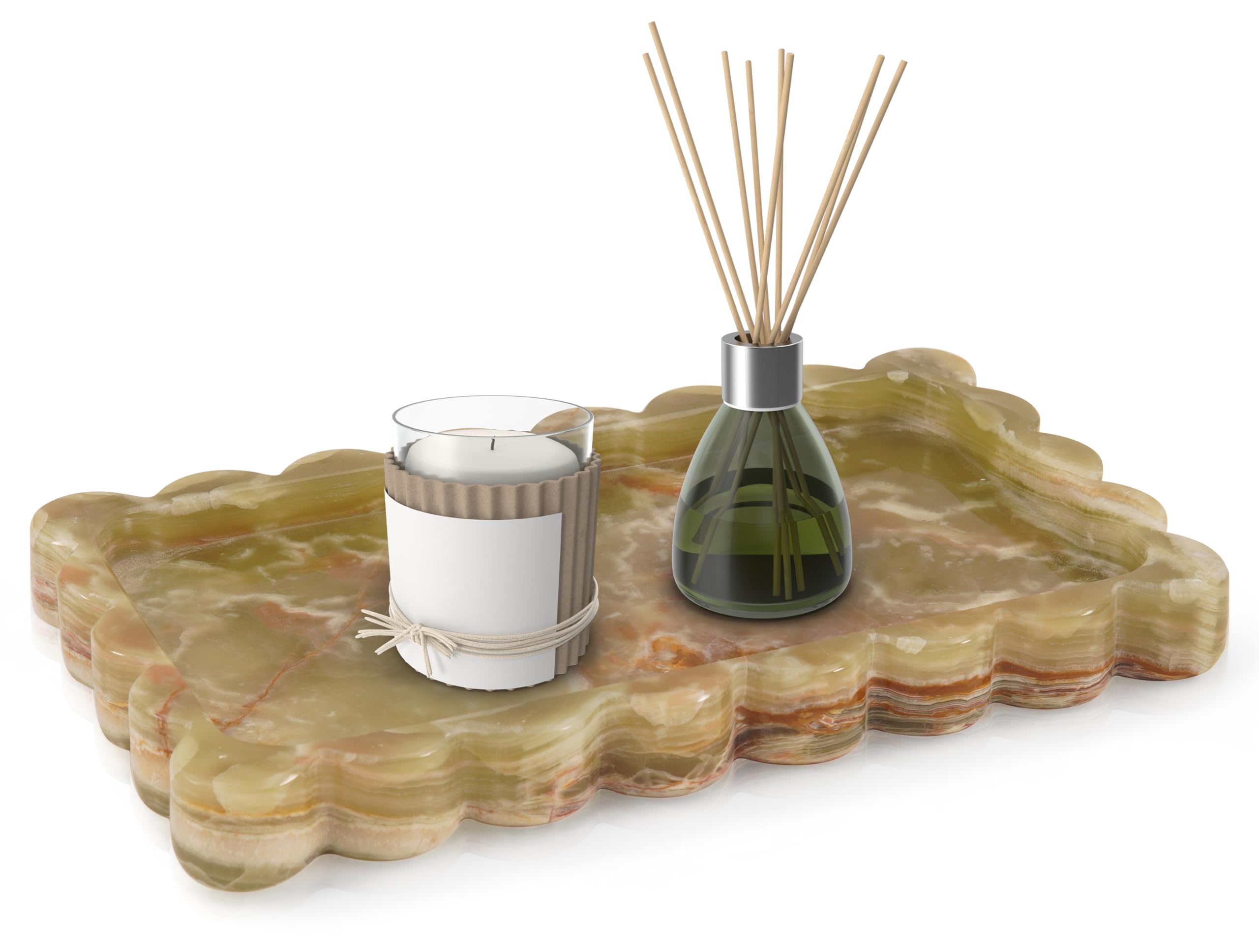 EarthenTones Marble Tray for Bathroom Countertop, 10" Green Serving Tray for Kitchen Countertop, Decorative Makeup & Perfume Organiser & Candle Plate
