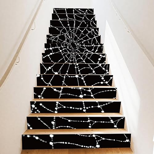 Miniatura 19 de PLIGREAT 15 tiras de calcomanías de Navidad para escaleras, despegar y pegar pájaros, árbol de Navidad, calcomanías para escalones de 7.1 x 39 Rojo,