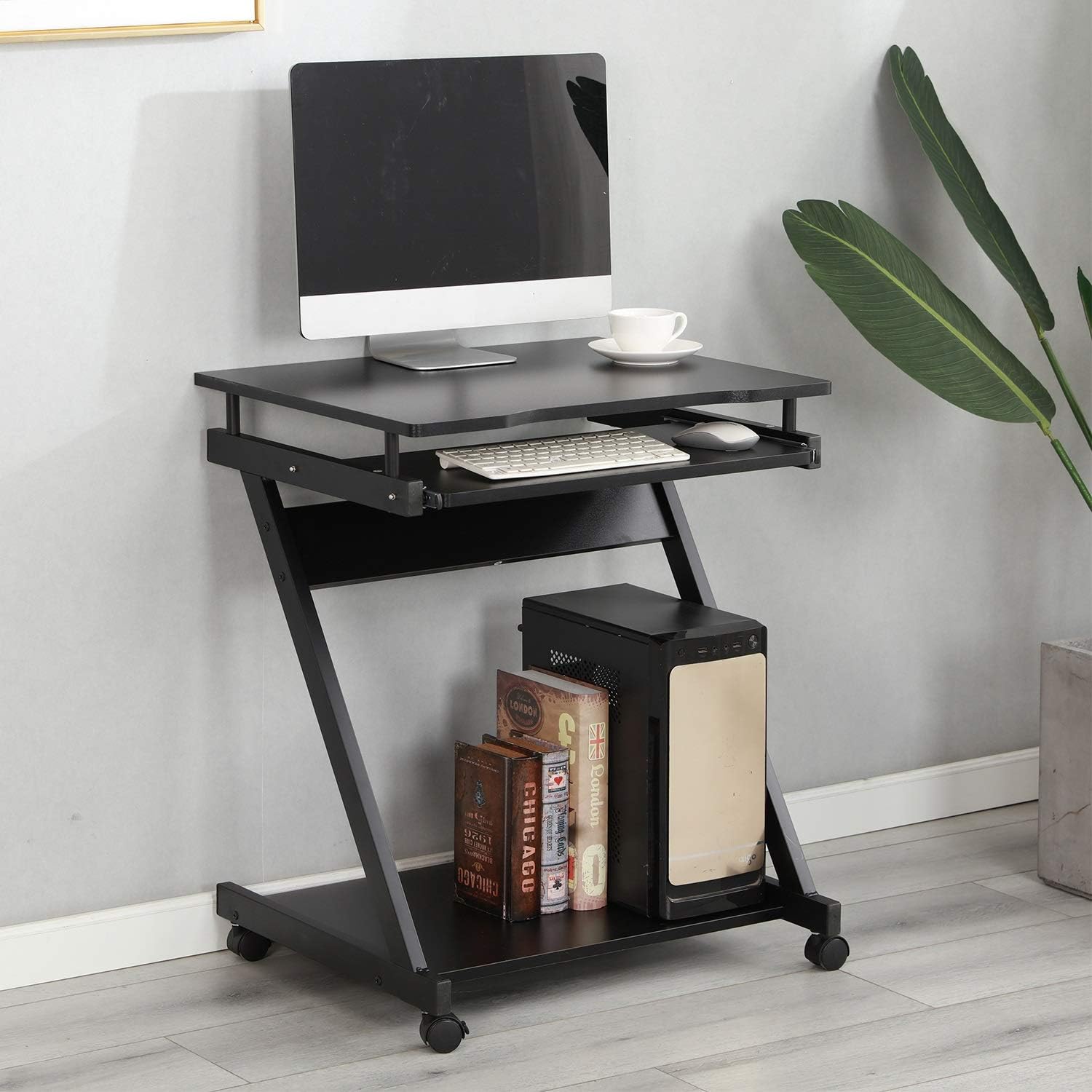 sogesfurniture Compact Computer Desk/Workstation on Wheels, Mobile Standing Desk Laptop Stand Desk PC Table with Sliding Keyboard for Home Office, BHEU-DX8110-N