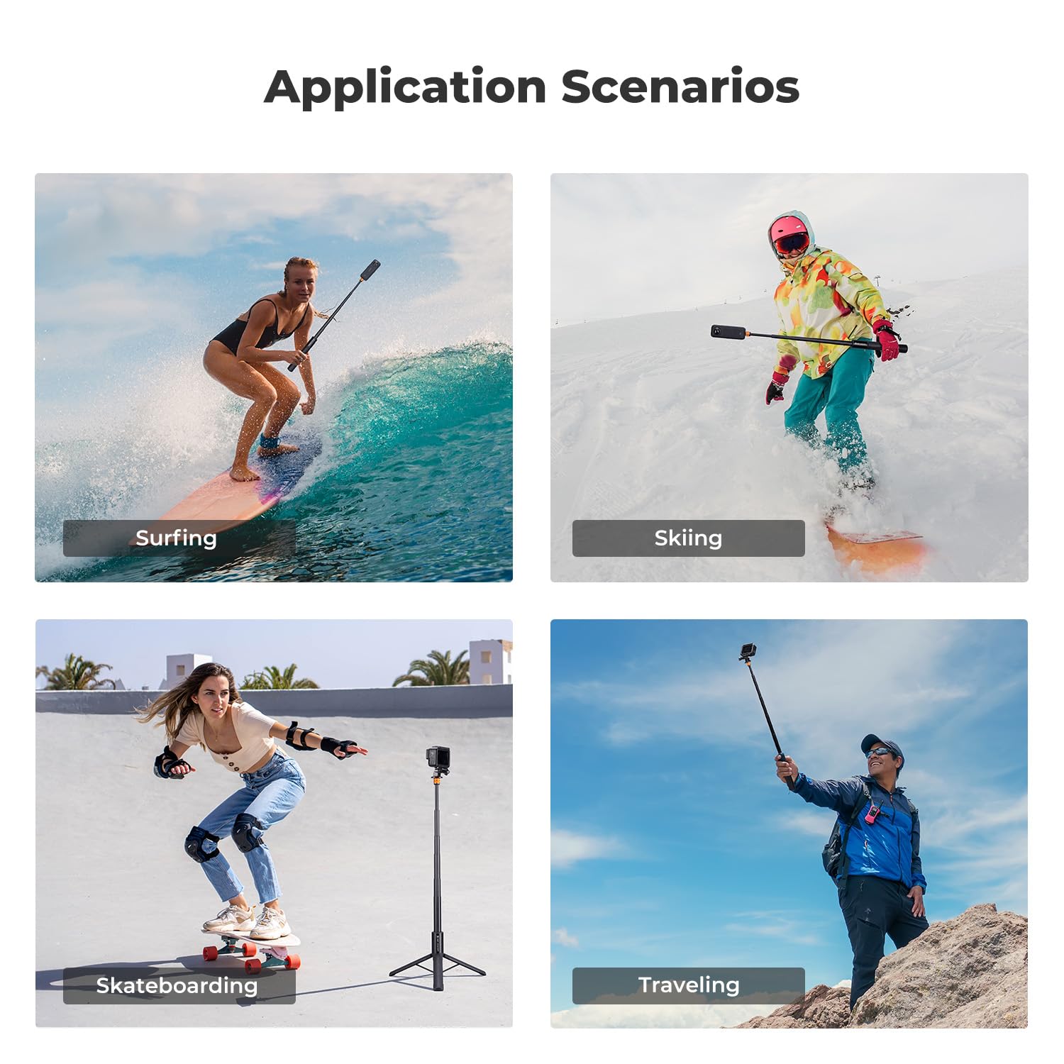 K&F CONCEPT MS21 Selfie Stick Tripod do Insta 360, niewidoczny statyw do selfie z adapterem, wysuwany statyw do Insta 360 Ace/Ace Pro/X5/X4/X3/0NE X2/ONEX, DJI Osmo Action, AKASO Action
