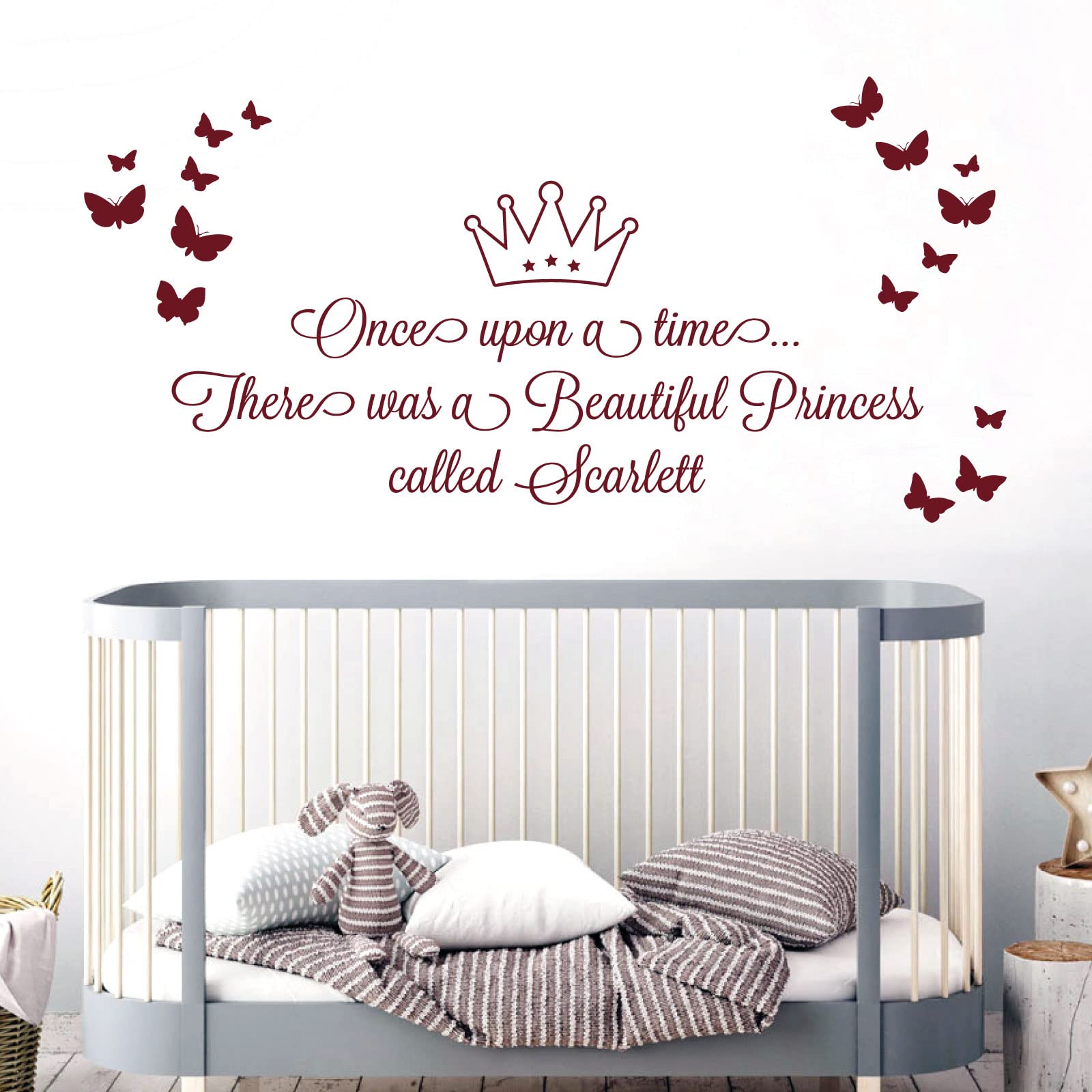 Once Upon a time, There was a Beautiful Princess - Girls Name Nurserty Wall Art Sticker [Medium] [Burgundy]