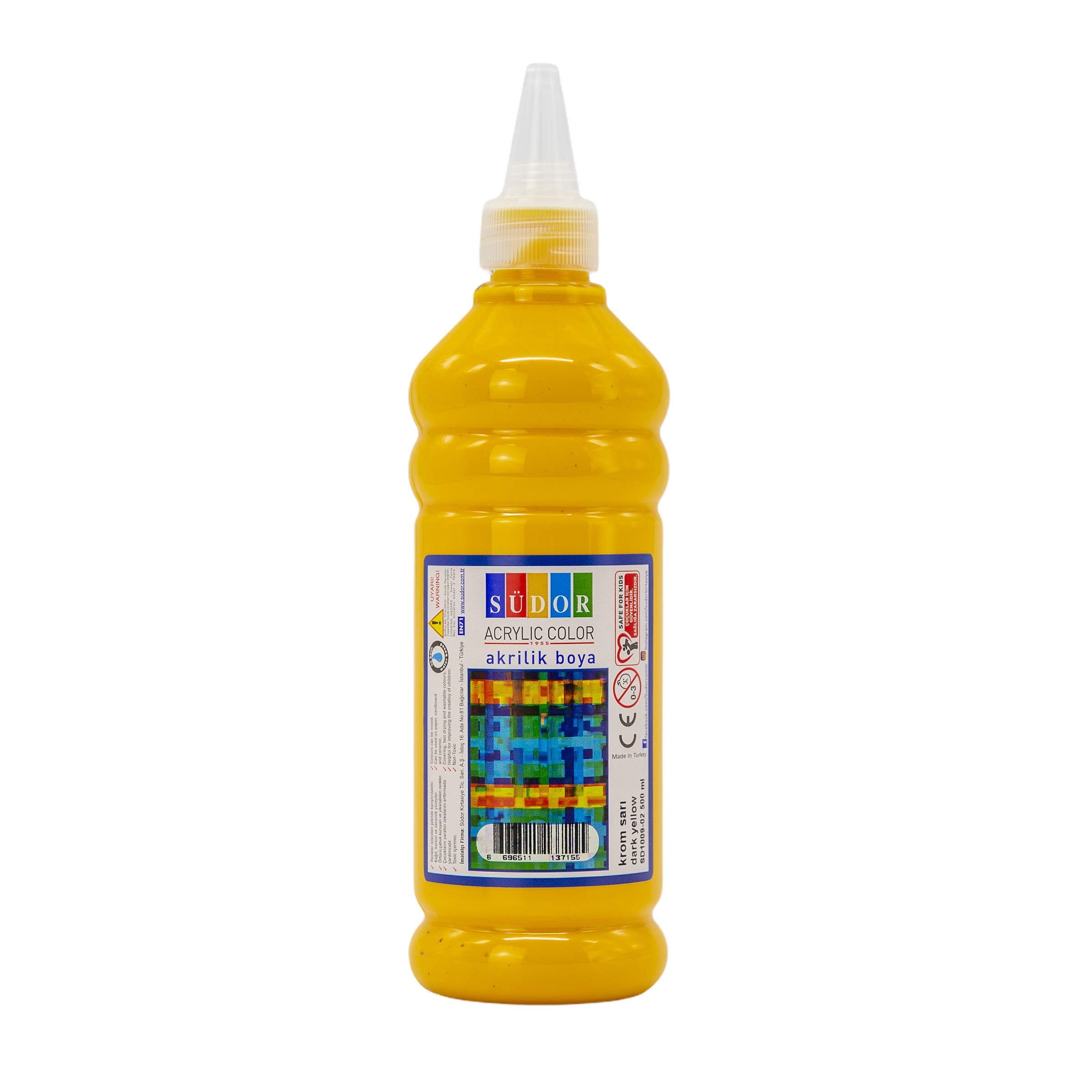 PINTURA ACRÍLICA 500 ml - Pintura altamente pigmentada. Pintura de artista opaca para madera, piedra, lienzo, papel, tela, cuero, metal, colada. pintura para todo uso (amarillo)