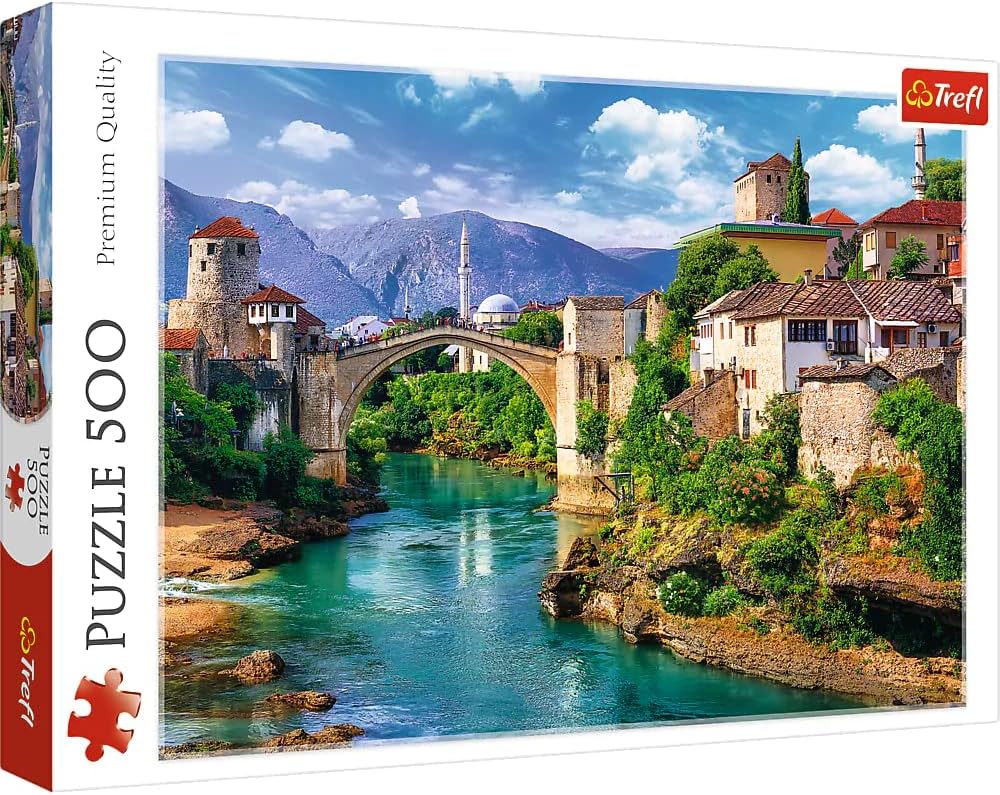 Trefl Old Bridge in Mostar, Bosnia and Herzegovina 500 Piece Jigsaw Puzzle Red 19"x13" Print, DIY Puzzle, Creative Fun, Classic Jigsaw for Adults and Children from 10 Years Old