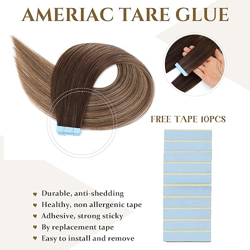 Miniatura 4 de Extensiones de cabello humano con cinta, 20 piezas, 1.57 onzas, 16 pulgadas, extensiones de cabello humano real de doble trama, sin costuras, para