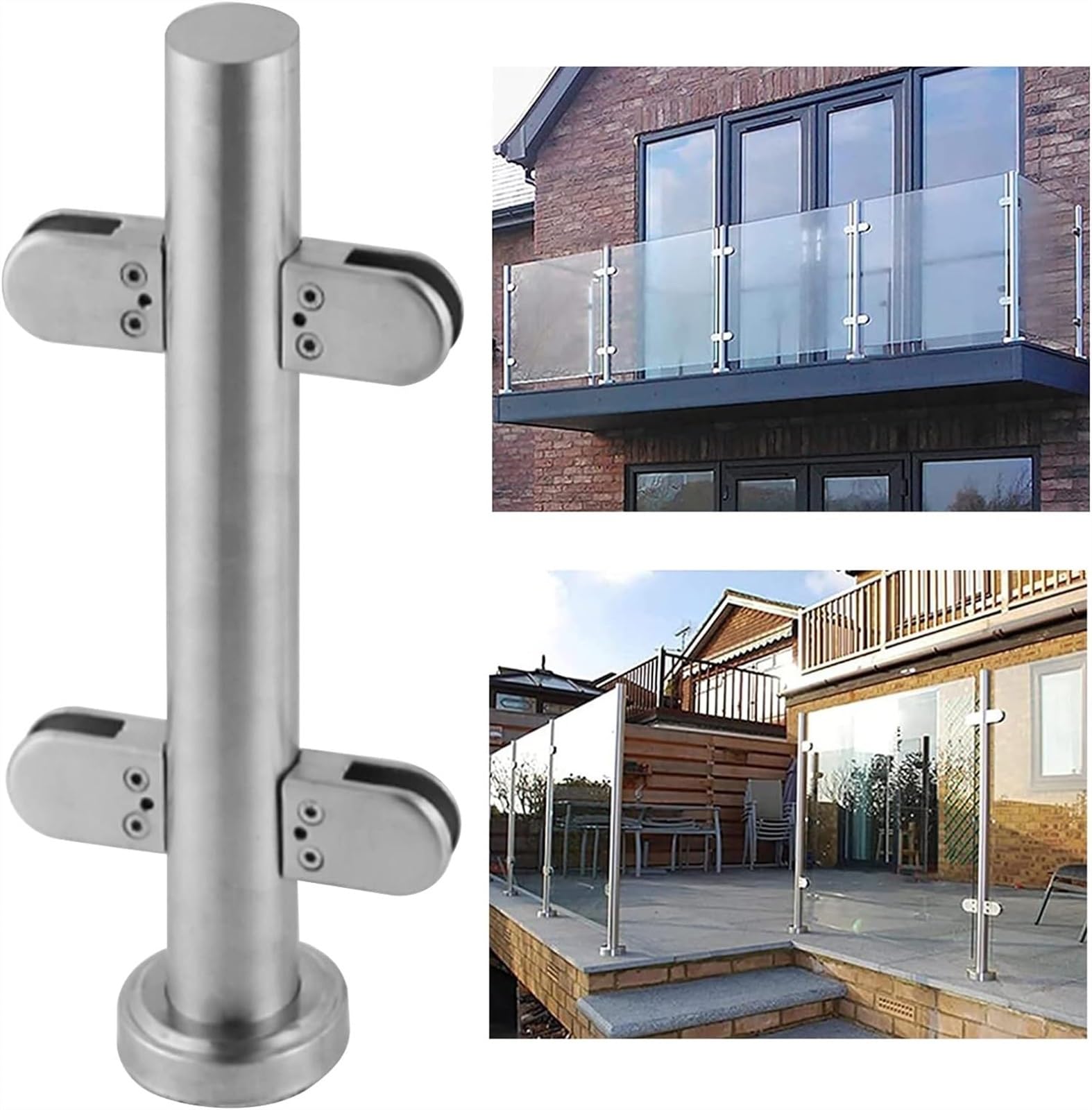 Poteau de balustrade en verre rond argenté de 105cm pour système de garde-corps de balcon