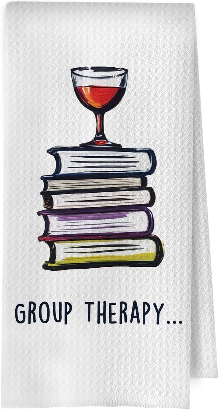 BlissfulAbon Wine Gifts Kitchen Decor - Wine Lovers Waffle Dish Towels for Kitchen, Book Lover Reader Librarian Gifts Decorative Hand Tea Towel, 16x24 Inches
