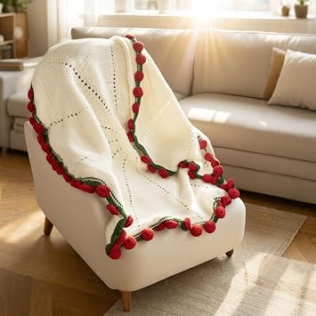 Flower Bouquet Blanket, Handmade Crochet Romantic Flowers Rose Bouquet, Knitting Floral Bed Throw for Mothers Day Birthday Home Decor Dark Red, Finished Blanket 110cm