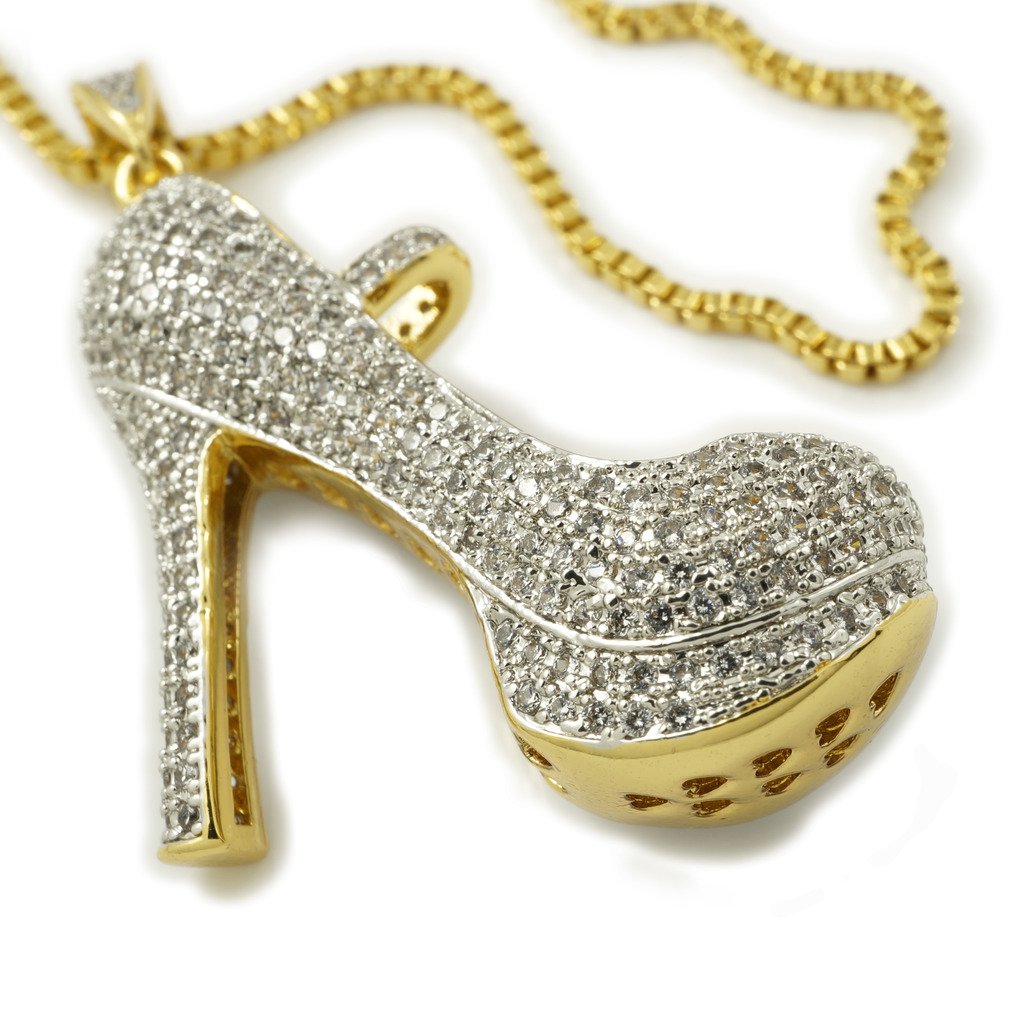 Iced Stiletto Pendant with Free 30 Inch Box Chain | 18K Gold Plated (Yellow, Rose Gold, Silver)