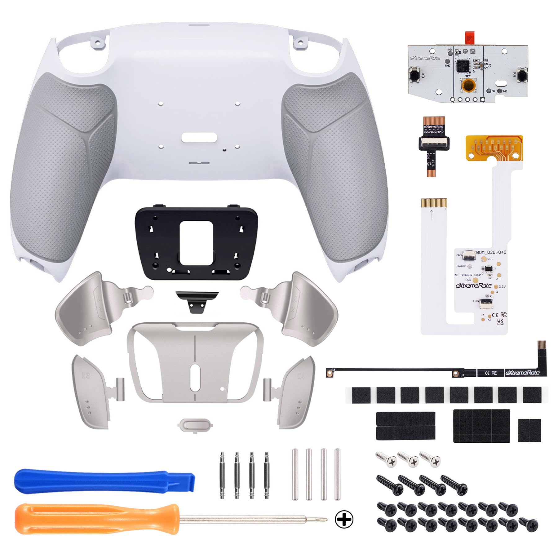 eXtremeRate 4 Palette Metallo per ps5 Controller BDM-030/040/050,Back Button Paddles per ps5 Joystick,Rise4 V3 Remap Kit Programmabile Tasti Aggiuntivi Cover Grip Gommato-Bianco Grigio