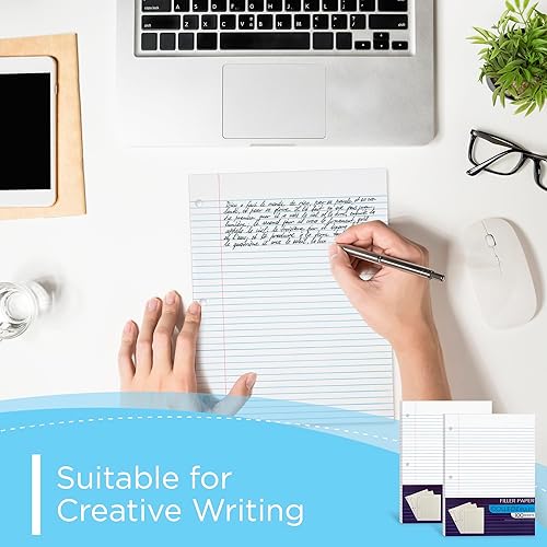 Miniatura 4 de Cuaderno de papel con rayas universitarias, hojas sueltas para carpetas de 3 anillas, 10.5 x 8 pulgadas, para estudiantes, aula escolar, 100 hojas