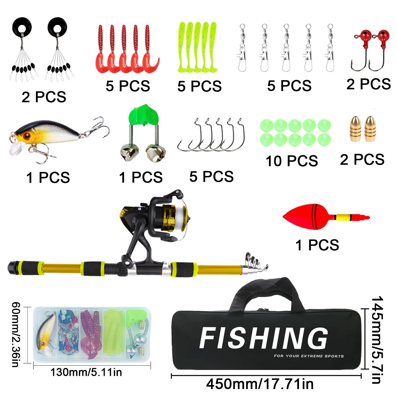 Kit de pêche enfants 1,8 m canne télescopique fibre de carbone moulinet leurres