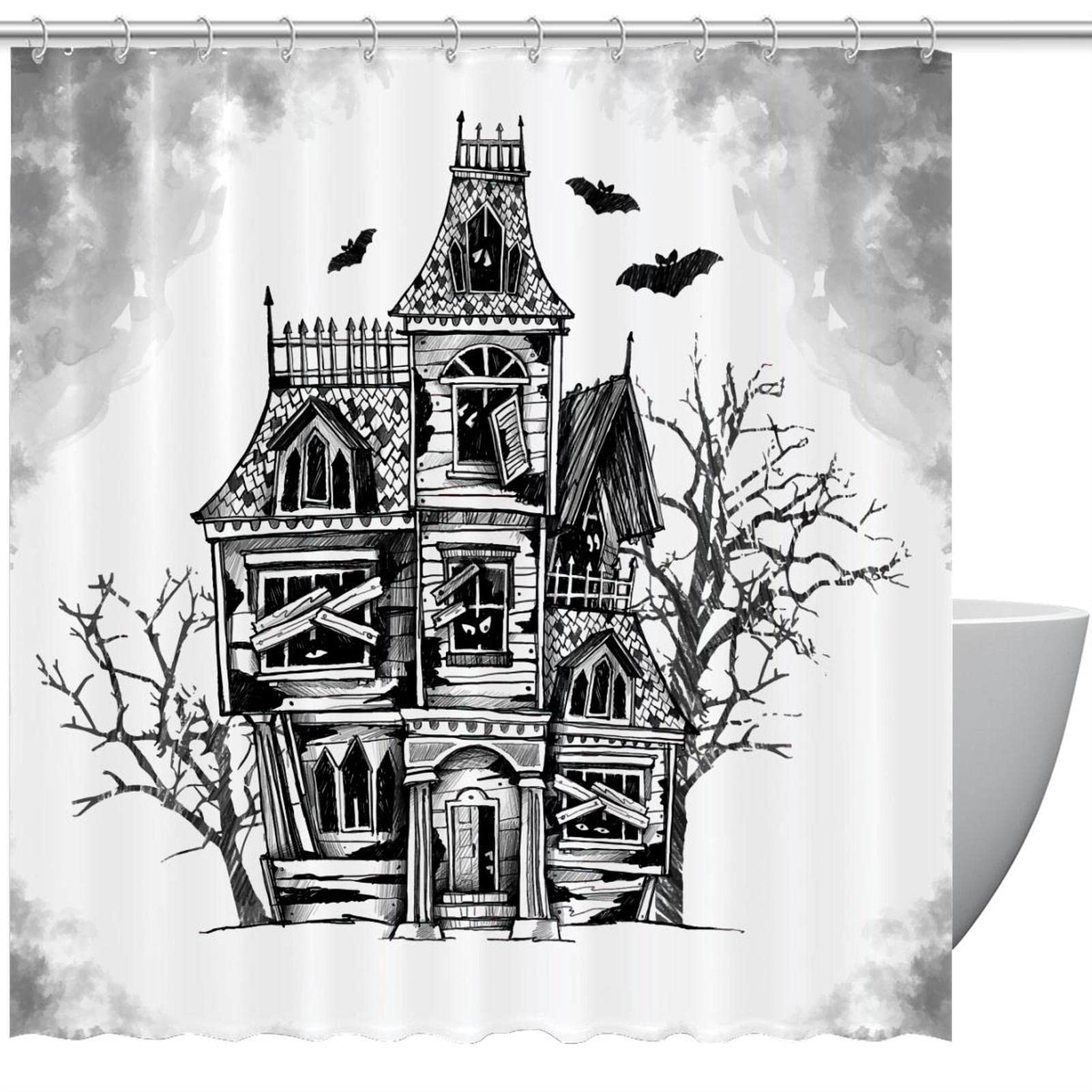 Rideau de douche Halloween 183 x 183 cm lavable pour éviter les éclaboussures sur le sol