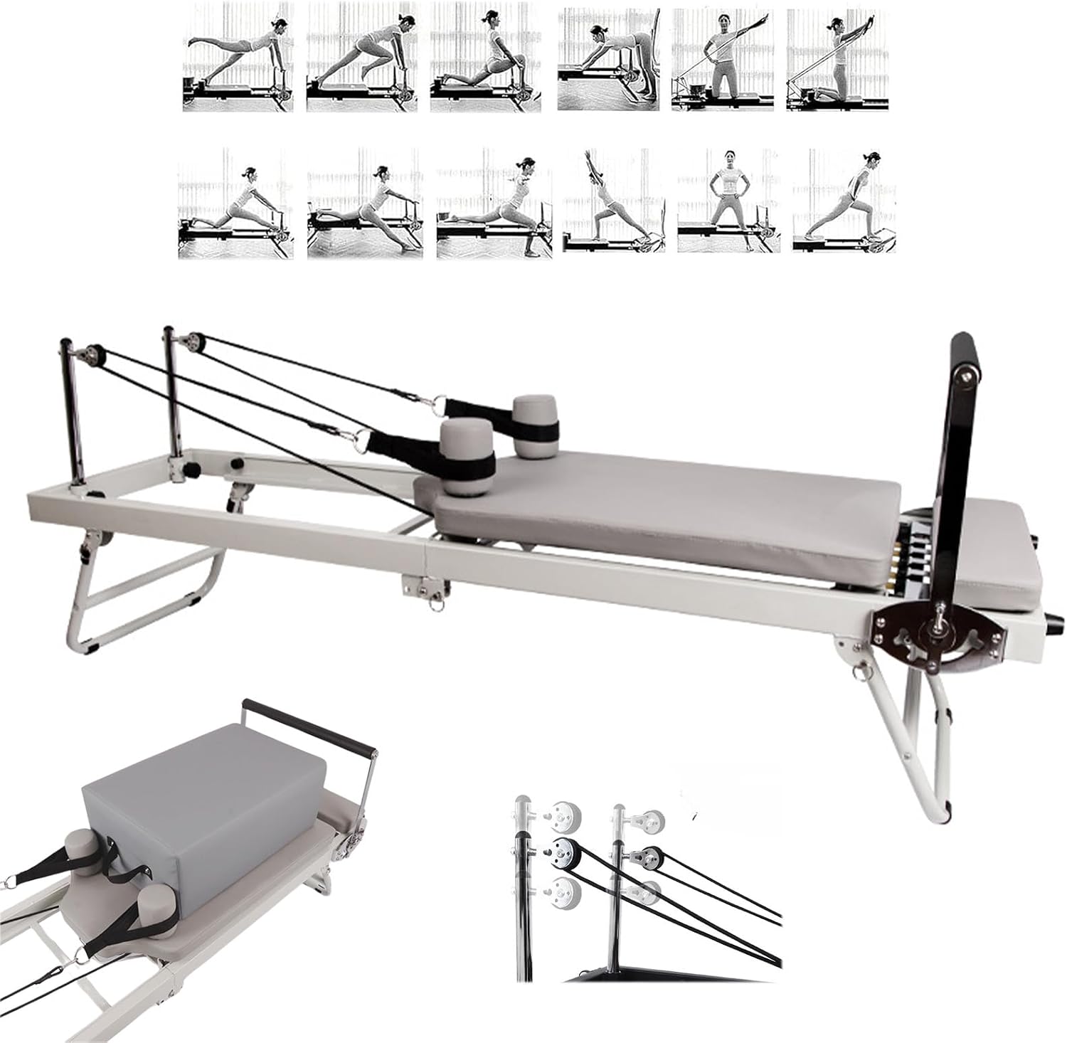 Foldable Reformer Pates Machine for Home Fitness Workout - Up to 300 lbs Personal Cardio Fitness Equipment - Pilates Exercise Equipment