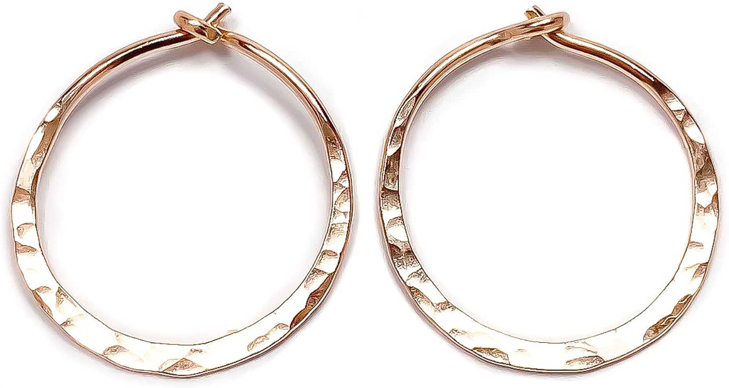 Hoop Earrings for Women, 14K Rose Gold FIlled, 20mm, Hammered Texture, Hoop Earrings Hypoallergenic Sensitive Ears, Hoop Earrings Set, Rose Gold Earrings Nickel Free