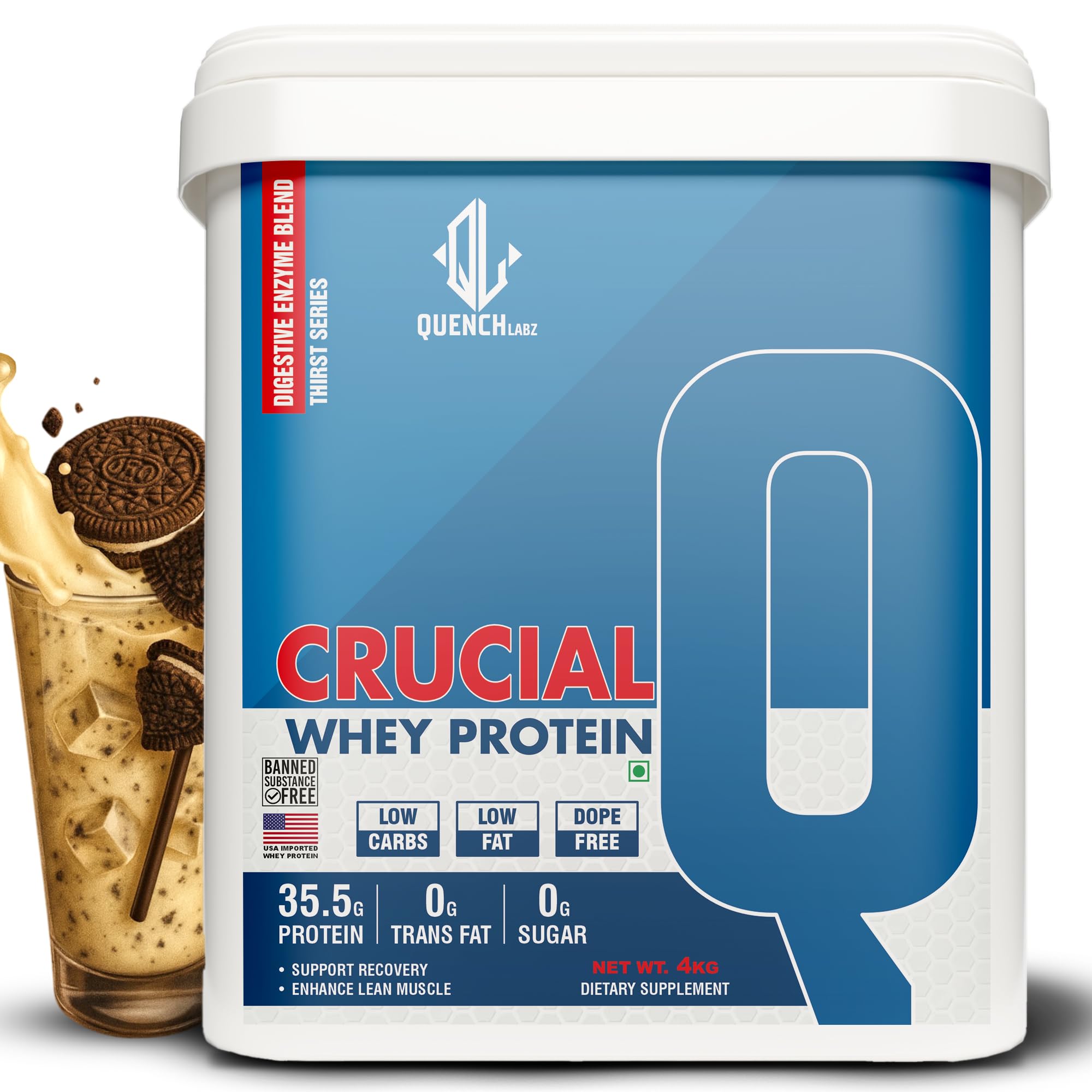 QUENCHLABZ CRUCIAL Whey Protein 1kg Mango | 35.5g Protein per Serving | Low Carb, Low Fat, No Sugar | Muscle Recovery & Growth | FSSAI Certified — Amazon image 10