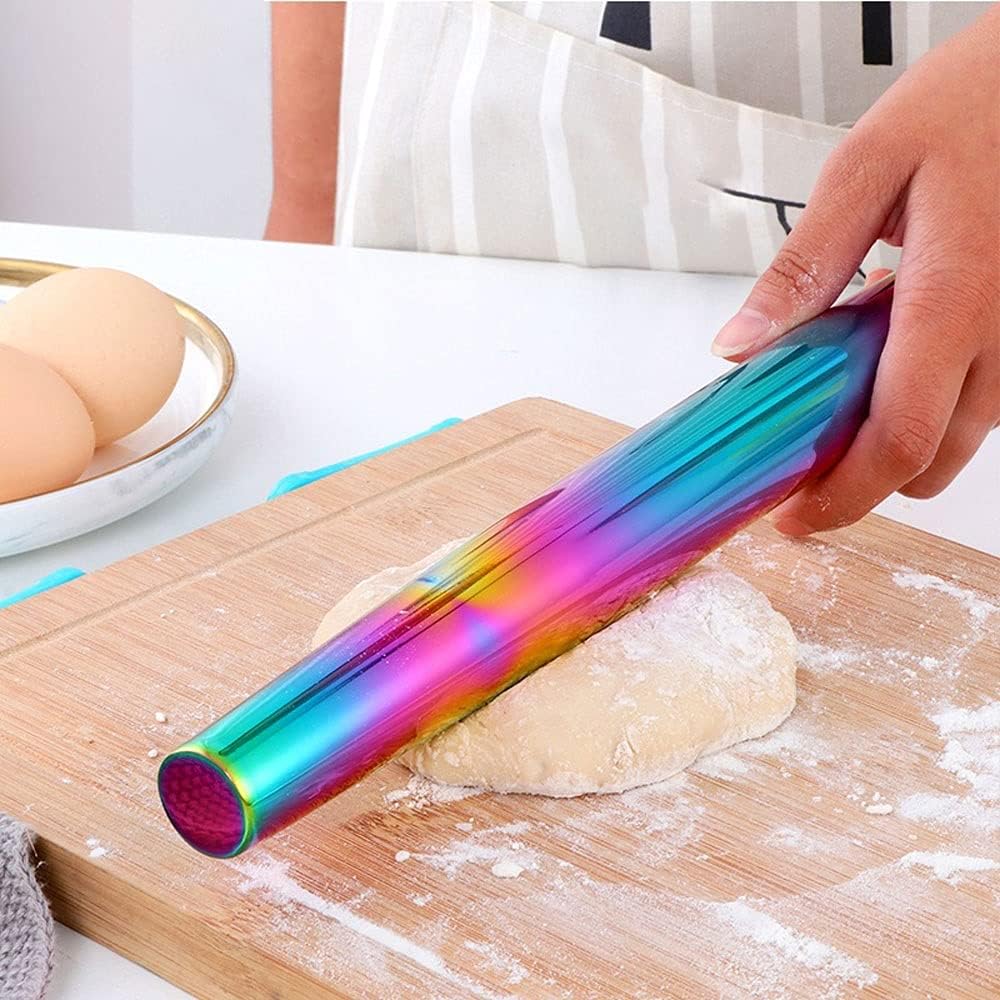 Rolling Pin Stainless Steel Peal Pin Kitchen Utensils Dough Roller Bake Pizza Noodles Making Non-Stick Baking Tool(Multicolor)