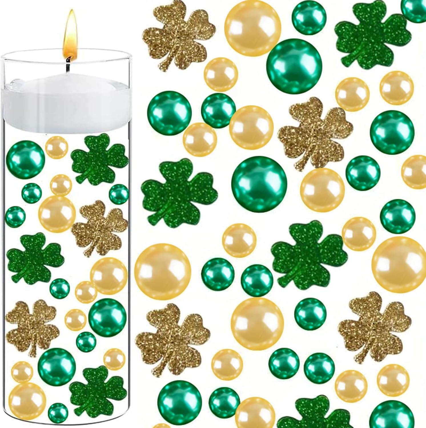 106 Pieces St. Patrick's Day Vase Filler Golded Green Glitter Shamrocks Ornament for Vase Filler for Vases Centerpiece Table Home Decor (Gold)