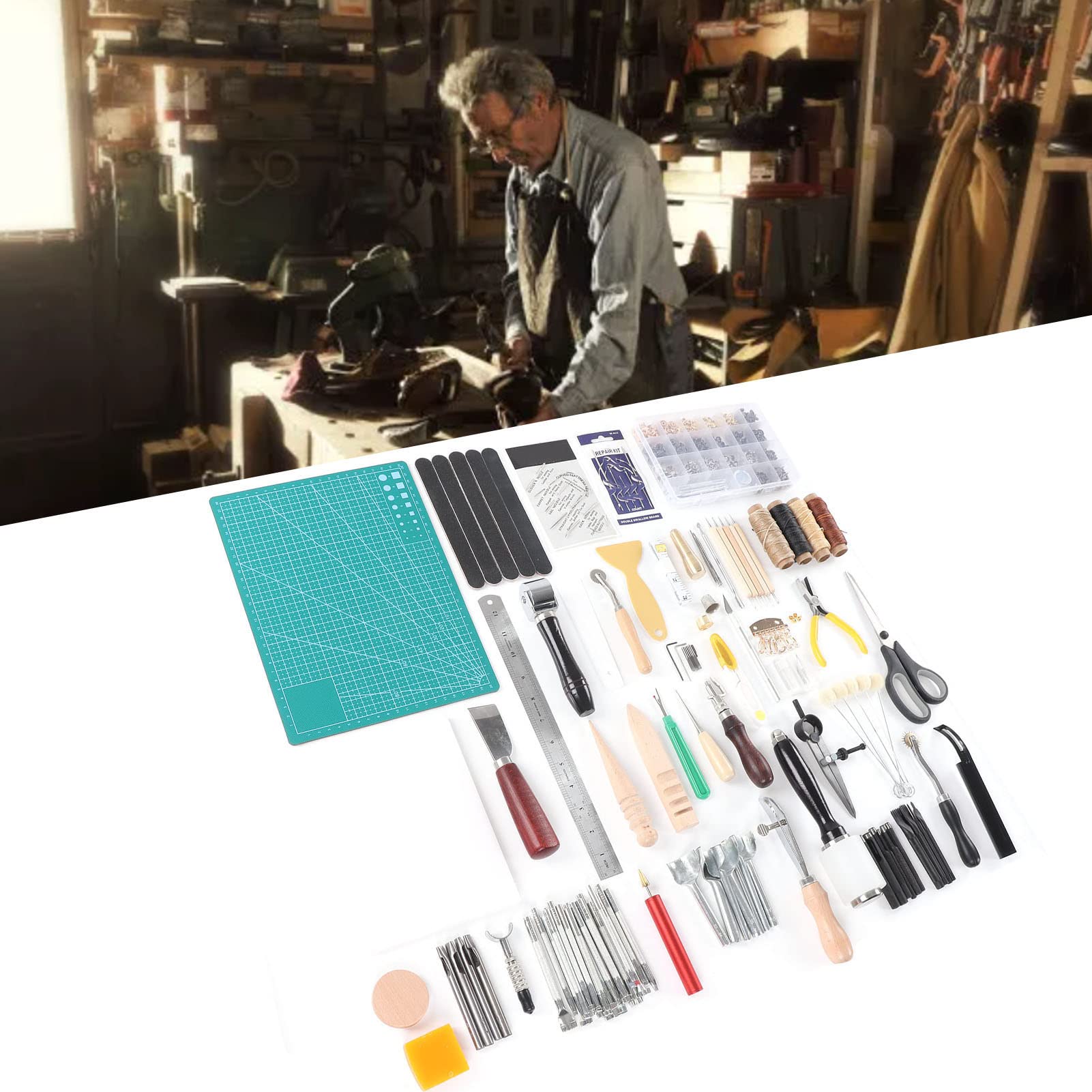 Kit Completo De Herramientas Para Trabajar Cuero, Juego De Reparación De Madera Y Acero Inoxidable Para Ropa Y Muebles, Incluye 4 Rollos De Hilo Encerado Para Proyectos De Bricolaje Y Manualida