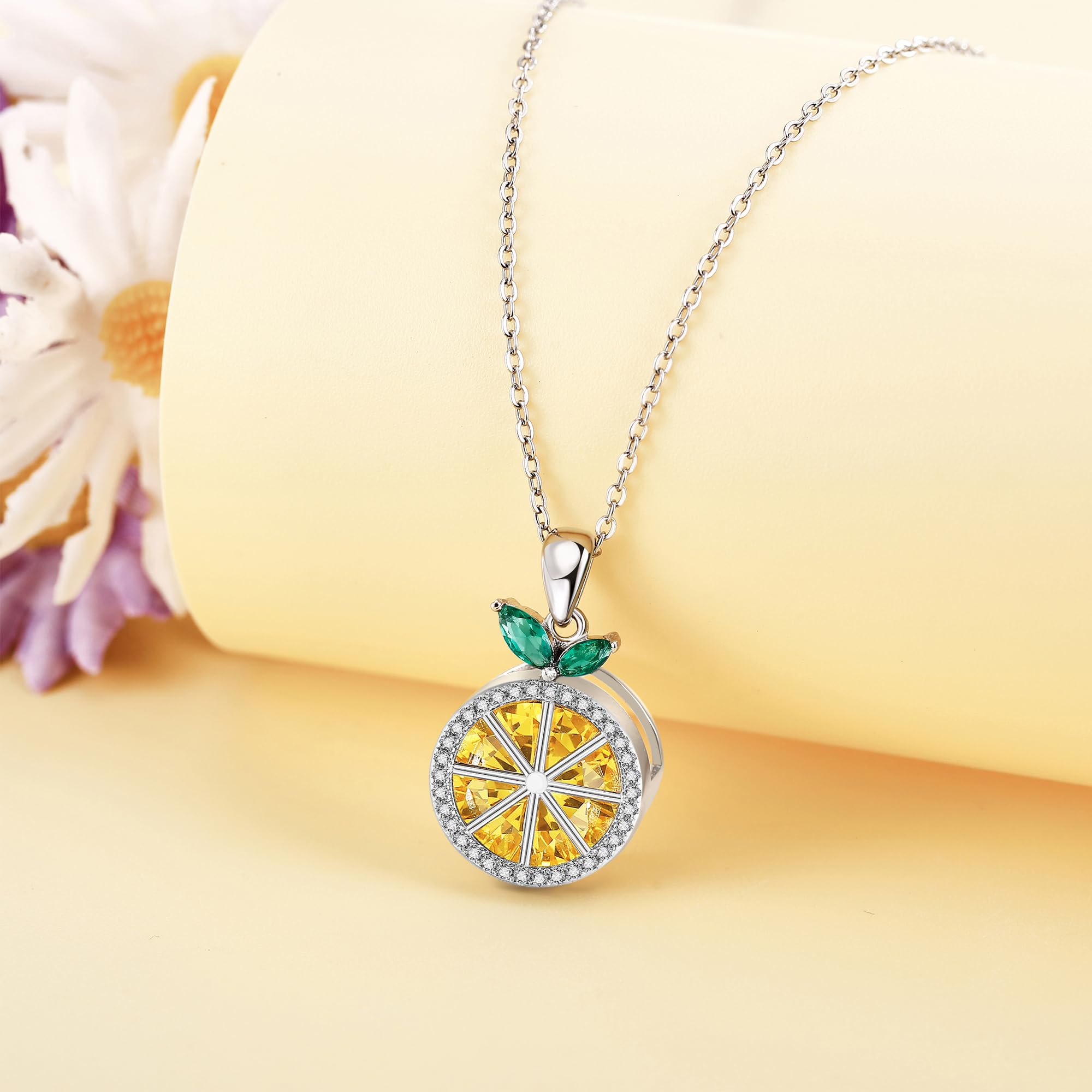 DAYLINLOVE Zitrone Halskette 925 Sterling Silber Gelb Kristall Frucht Form Schmuck Geschenk für Frauen Zitrone Liebhaber