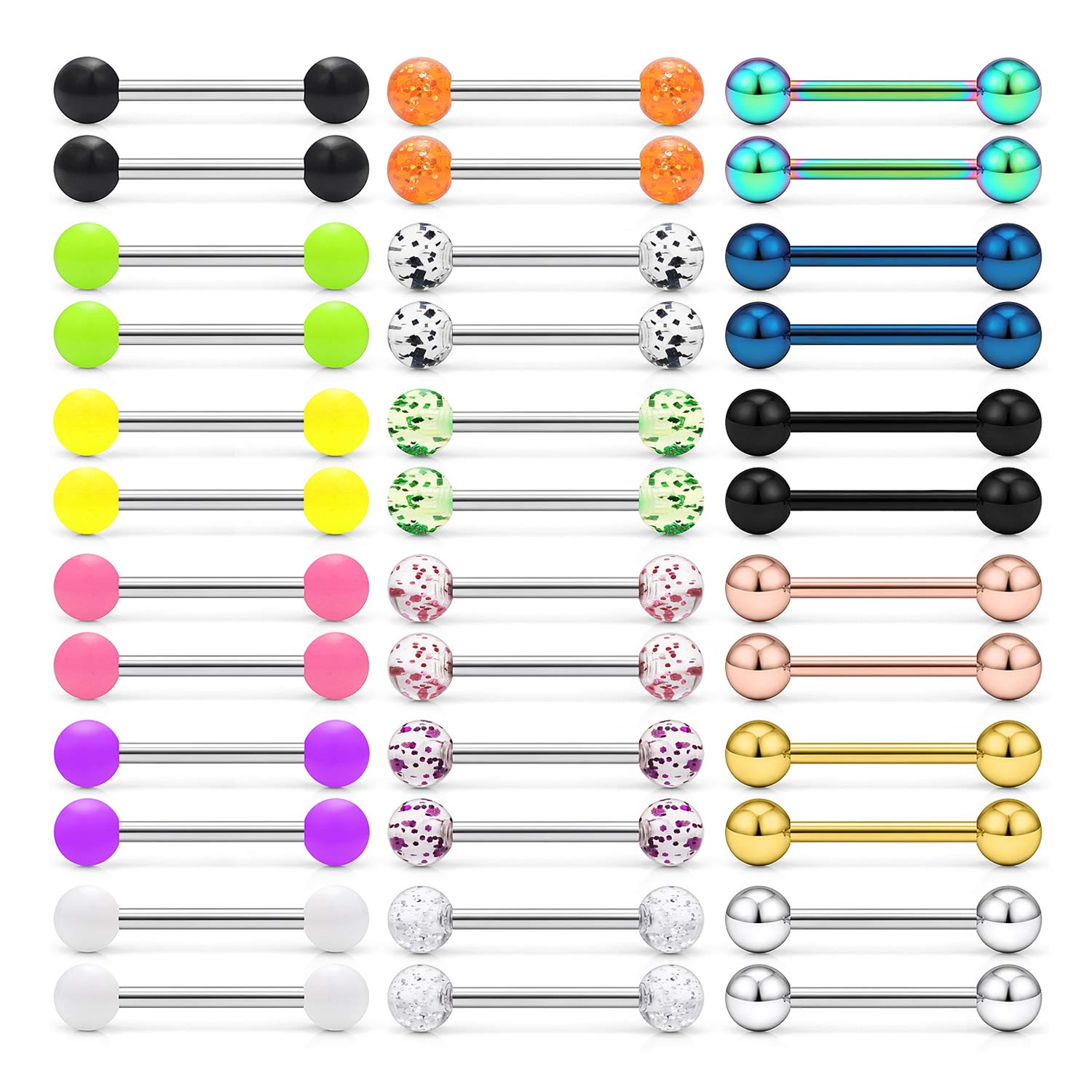 Ruifan 316L Stainless Steel Nipplerings Nipple Shield Barbell Tongue Rings Bar Body Piercing Jewelry 16G 16mm for Women Men 2-36PCS