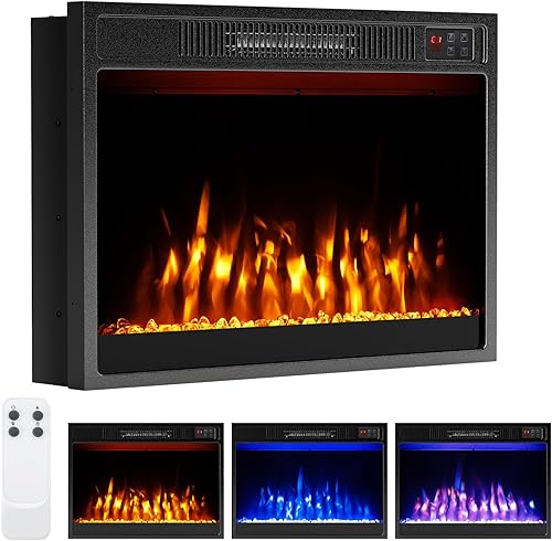 RELAX4LIFE Insertos de chimenea eléctrica de 23 pulgadas, calentador de chimenea de 750 W1500 W con 3 colores de llama, brillo de cristal ajustable,