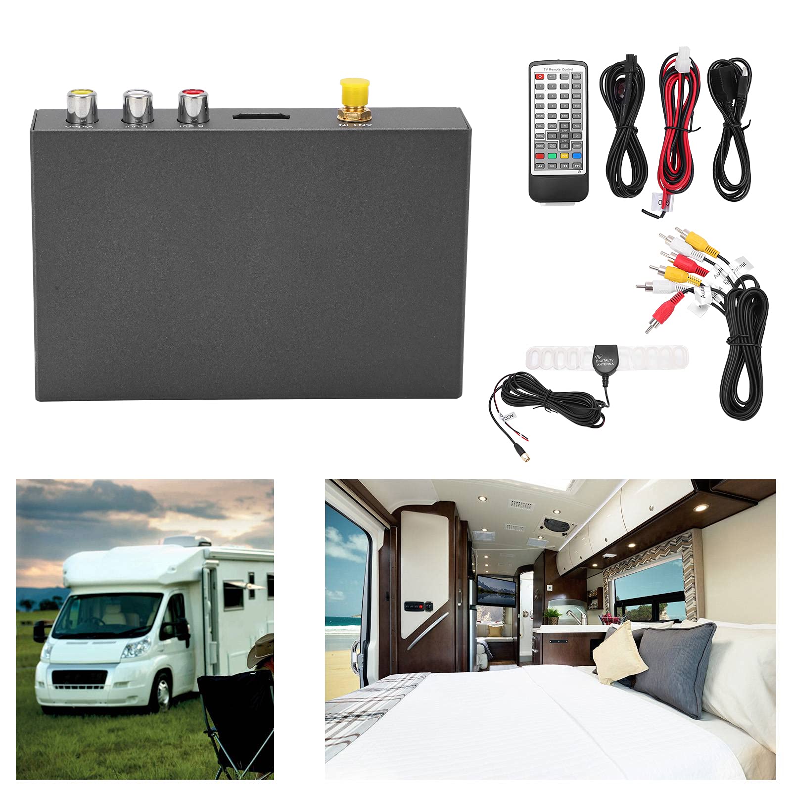 Sintonizzatore TV Digitale per Auto, Ricevitore TV Digitale per Auto H.265 DVB‑T2/T 6M/7M/8M Accessorio per Auto Antenna Ricevitore Sintonizzatore Analogico Telecomando
