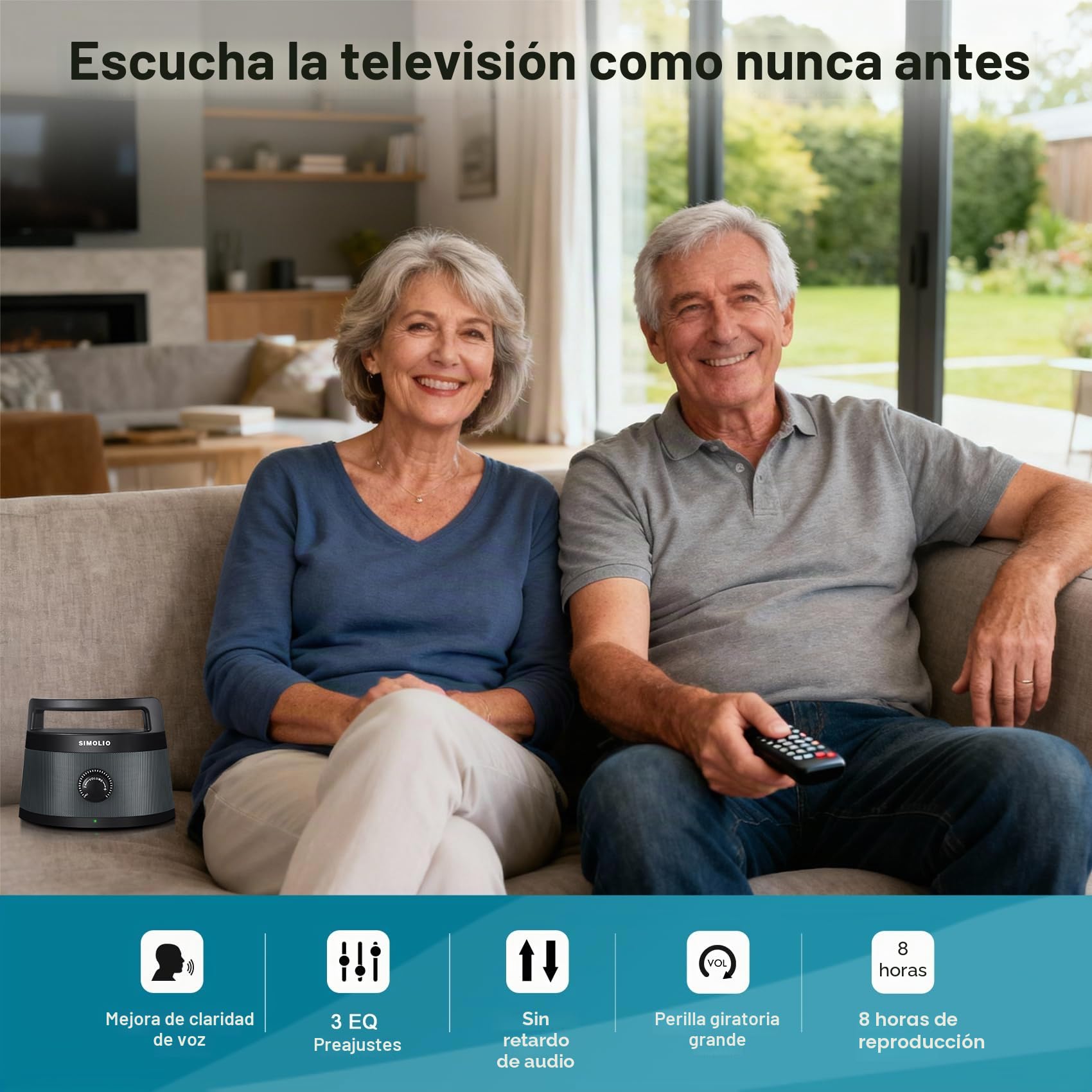 SIMOLIO Altavoz Digital inalámbrico para TV, Altavoz portátil para Escuchar TV, sin demora, Rango de Trabajo de 100 pies, Auricular Adicional y Adaptador SM-621D
