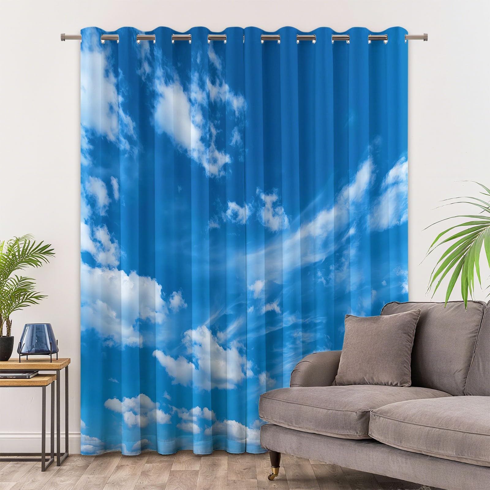 Rideau Occultant Bleu, Paysage Naturel Ciel Bleu Nuages Blancs Rideaux à Oeillets, Rideau Thermique Isolant Anti Froid et Chaleur pour Salon Chambre Fenetre Décoration 92L x 214H cm Lot de 2