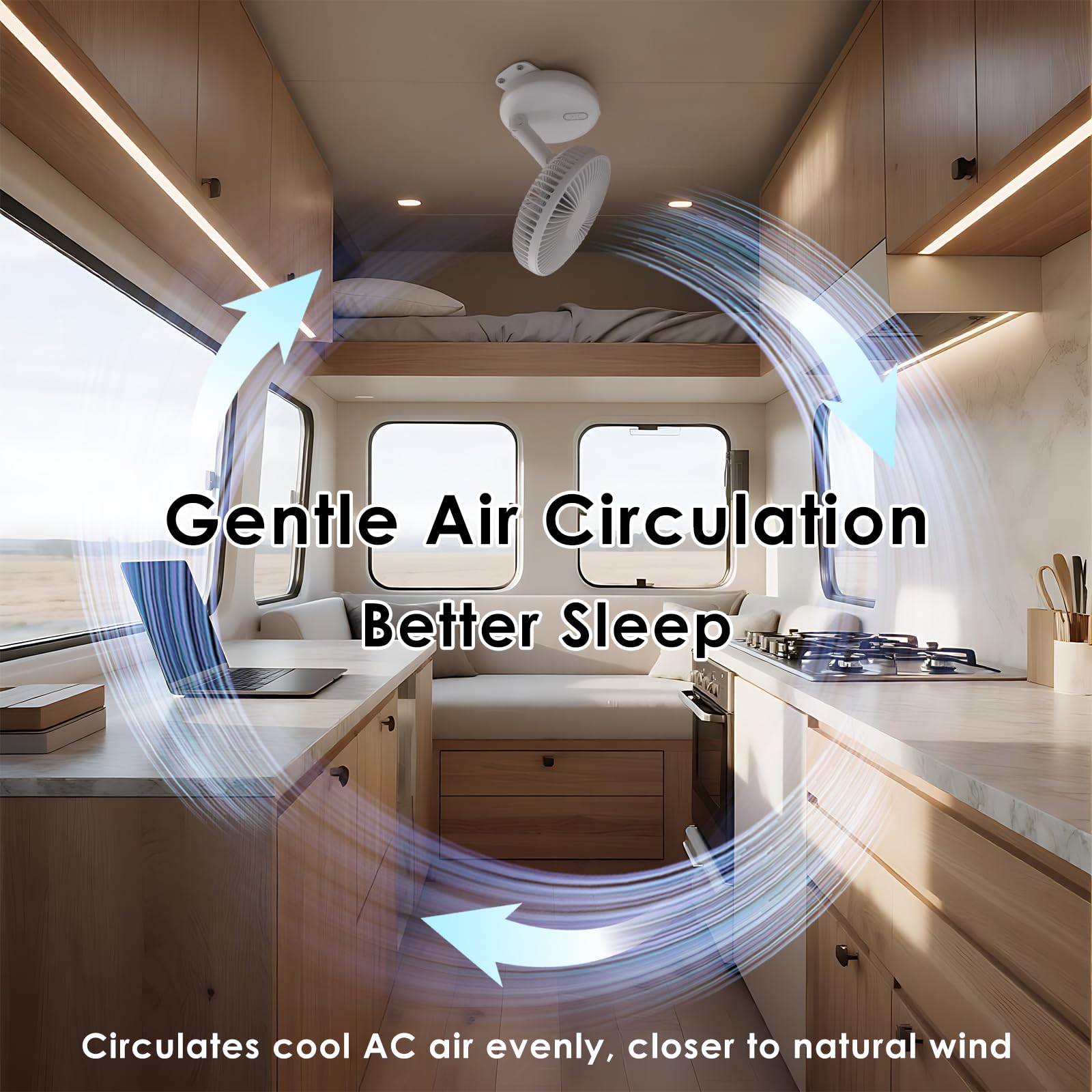 ZOIZ - Ventilador de pared para autocaravana/coche/yate: rotación de cabeza de 180°, inclinación de 90° y oscilación automática de 100°, ventilador giratorio plegable con LED colorido, 4 velocidades
