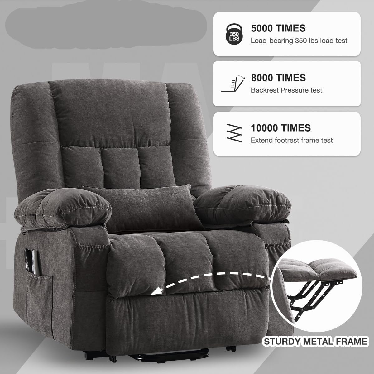 Living Room and Bedroom Electric Recliner Single Sofa with Side Pockets and USB Charge Port for Elderly with Vibration Massage and Heating Functions Power Lift Recliner Chair