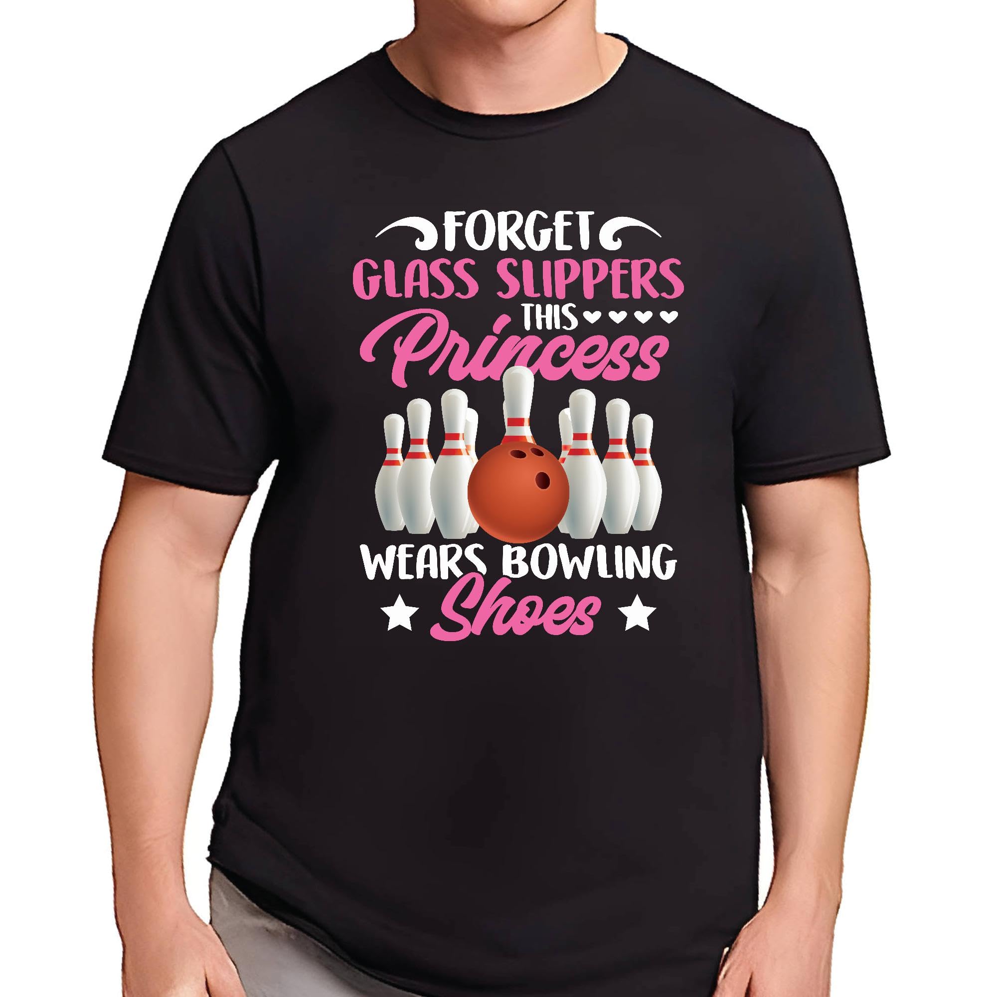 Gift Idea for Princess Fans Forget Glass Slippers She Wears Bowling Shoes Men Women Black Multicolor T Shirt