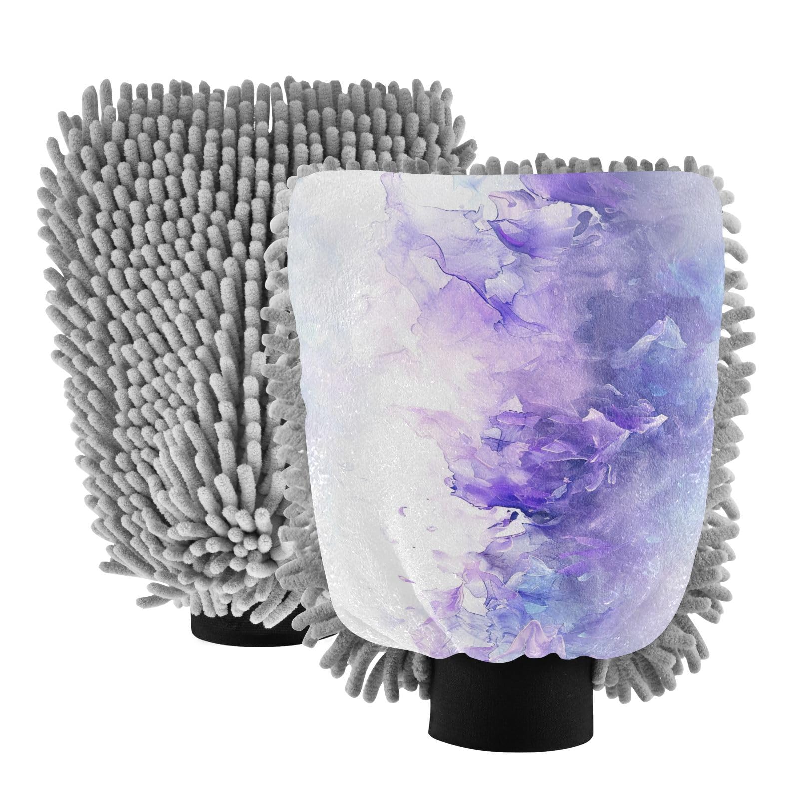 GakkiGii Watercolor Smudge 2 Pack Microfiber Car Wash Mitts, Dual-Sided Chenille Gloves, Scratch-Free for Auto Detailing & Home Cleaning, L