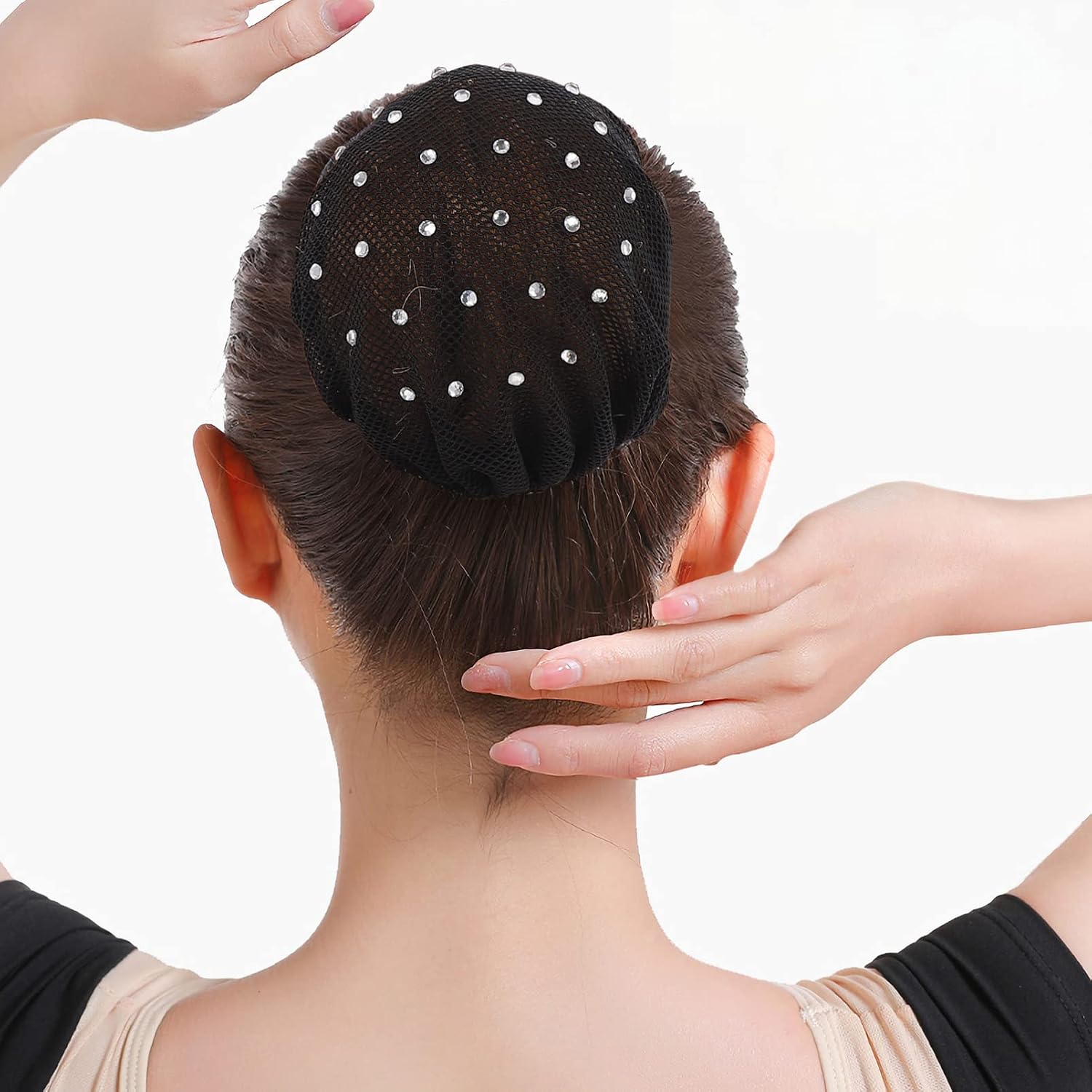 KALLORY Lady Parts Rhinestone Mesh Bun Cover Hair Accessory for Ballet Dance and Girls Women