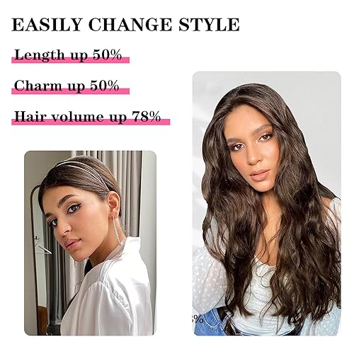 Miniatura 6 de 4 extensiones de cabello con clip de 20 pulgadas, extensión secreta larga ondulada con alambre transparente ajustable, clips seguros, piezas de