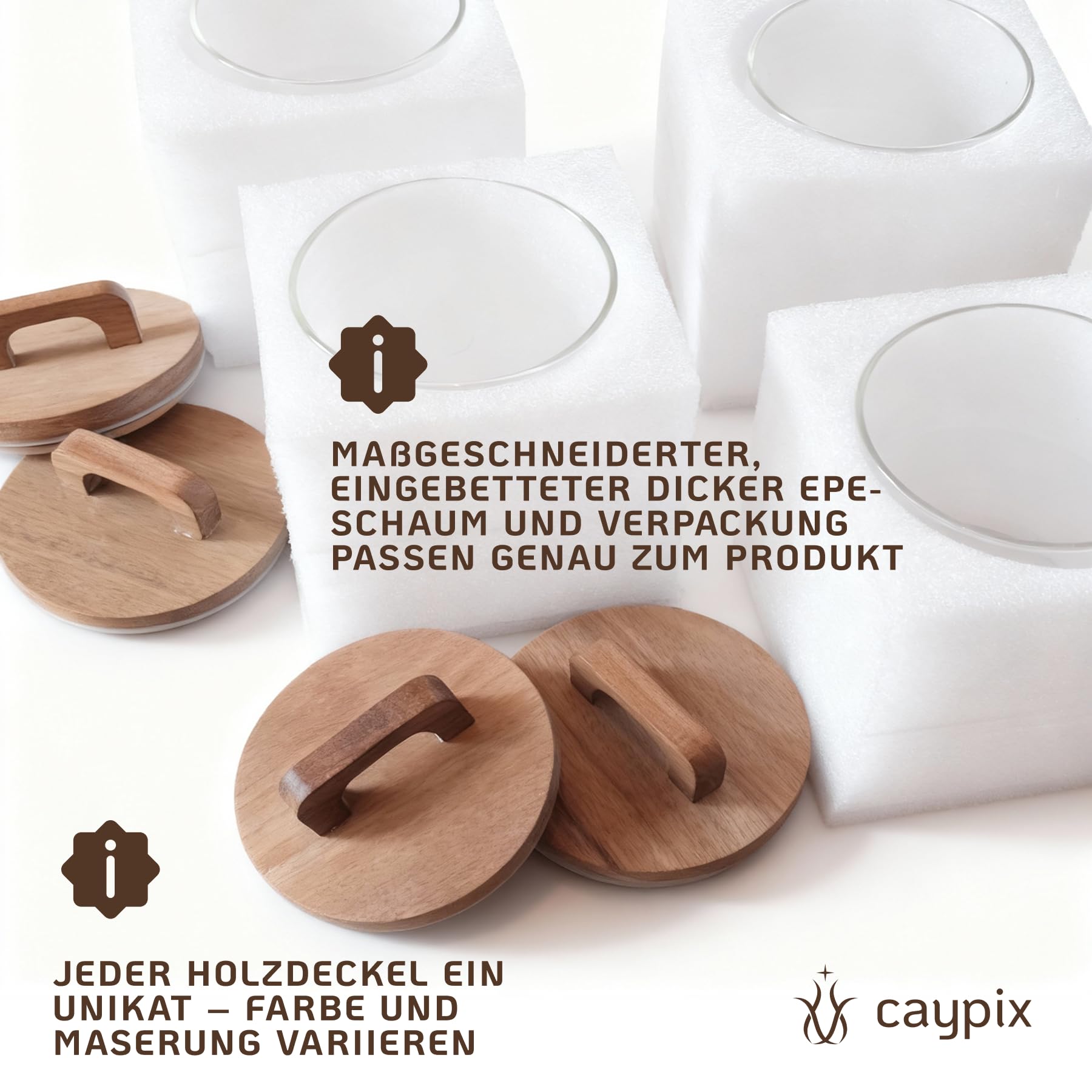Tarros de almacenamiento con tapa de madera [4 x 800 ml] – Tarros de cristal herméticos – Tarro de almacenamiento con tapa de madera y asa práctica – Tarros de almacenamiento con tapa – Tarros