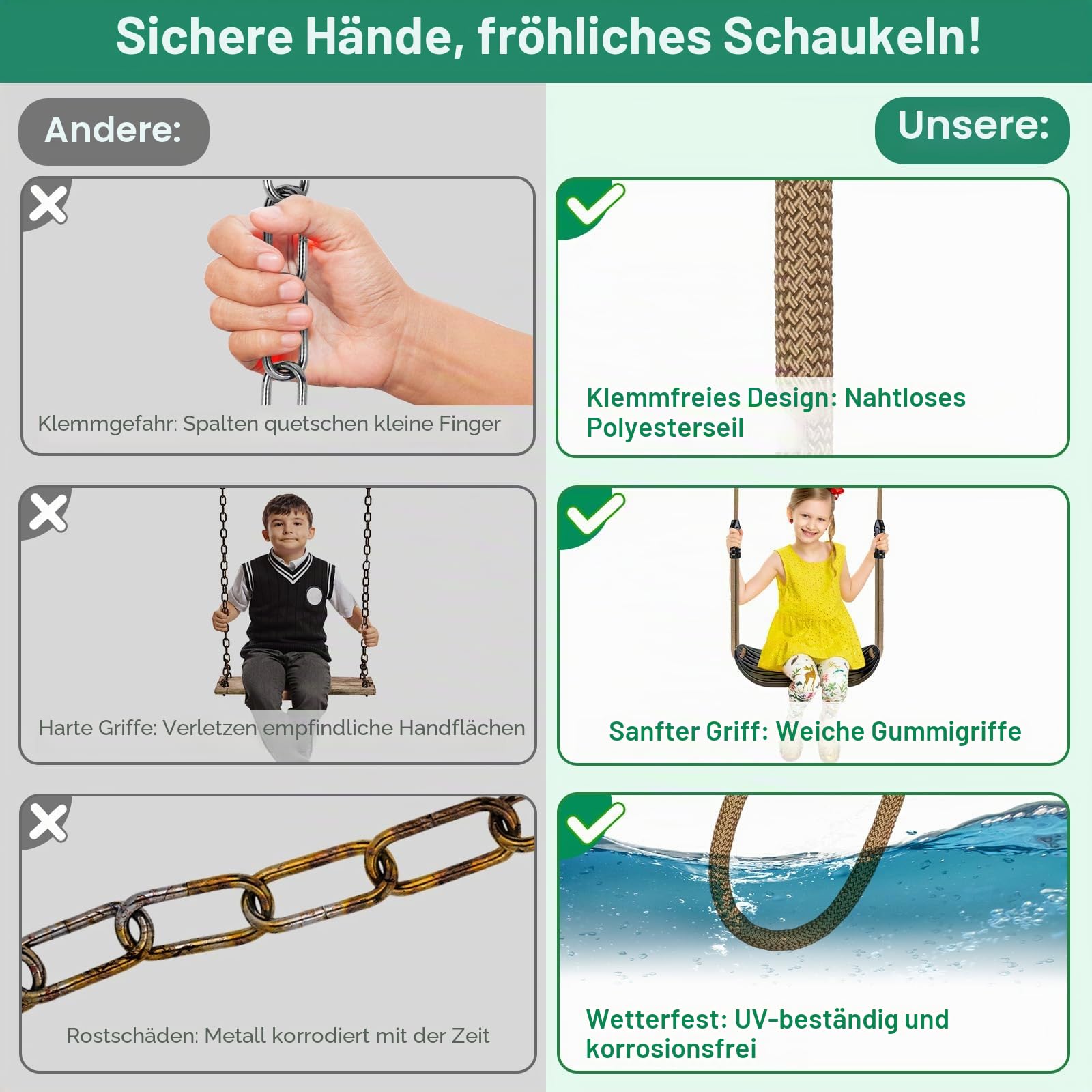 SELEWARE Schaukel Outdoor Kinder Schaukelsitz Set - Indoor Erwachsene Swing Babyschaukel Schwarz Garten Kinderschaukel Höhenverstellbar Schaukeln mit rutschfest Verstellbare Seil Schaukelbrett