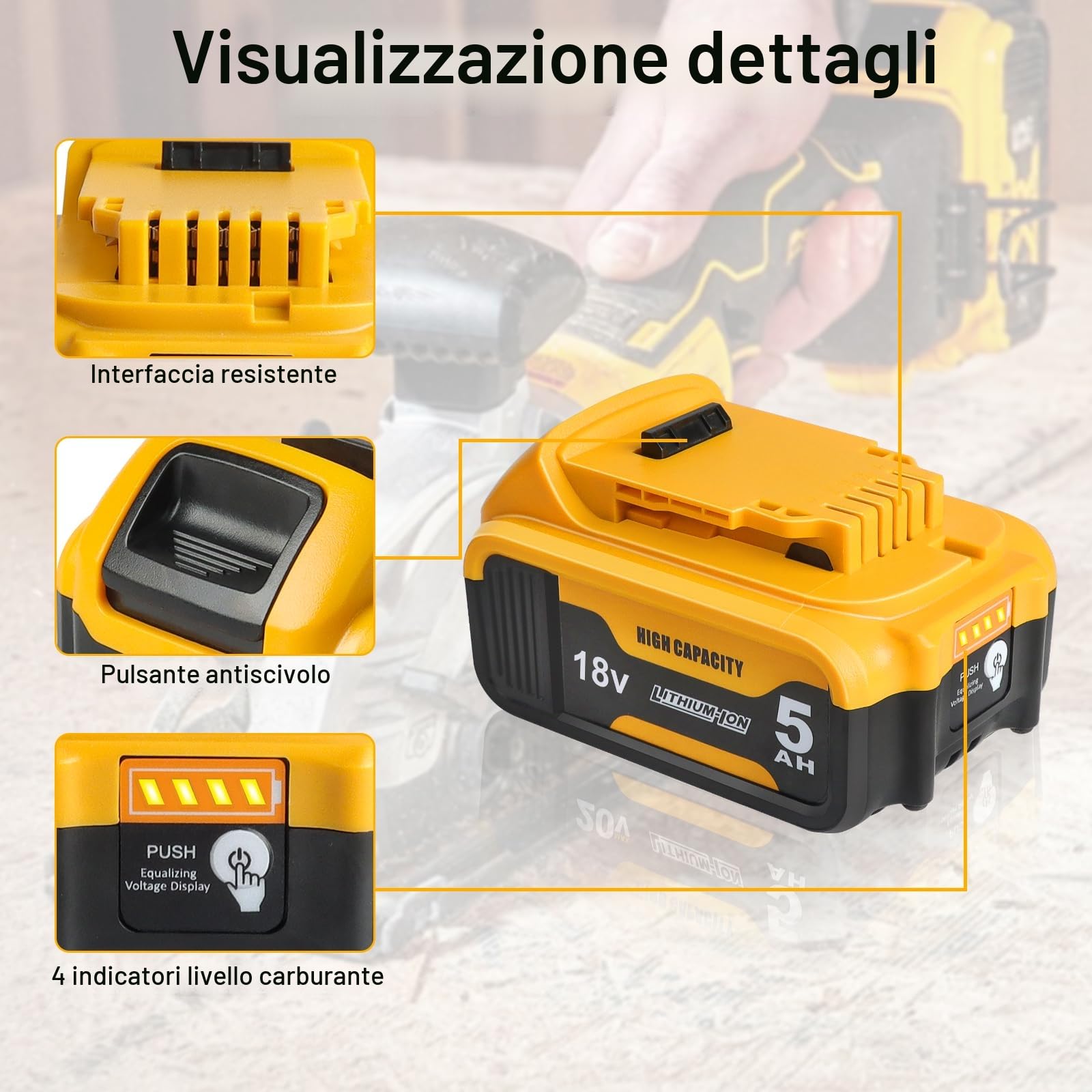 2X Waitley DCB184 5.0Ah Batteria per Dewalt 18V Batteria DCB184 DCB180 DCB181 DCB182 DCB200 DCB201 DCB204 Per Utensili Elettrici Senza Fili Serie 18V agli Ioni di Litio