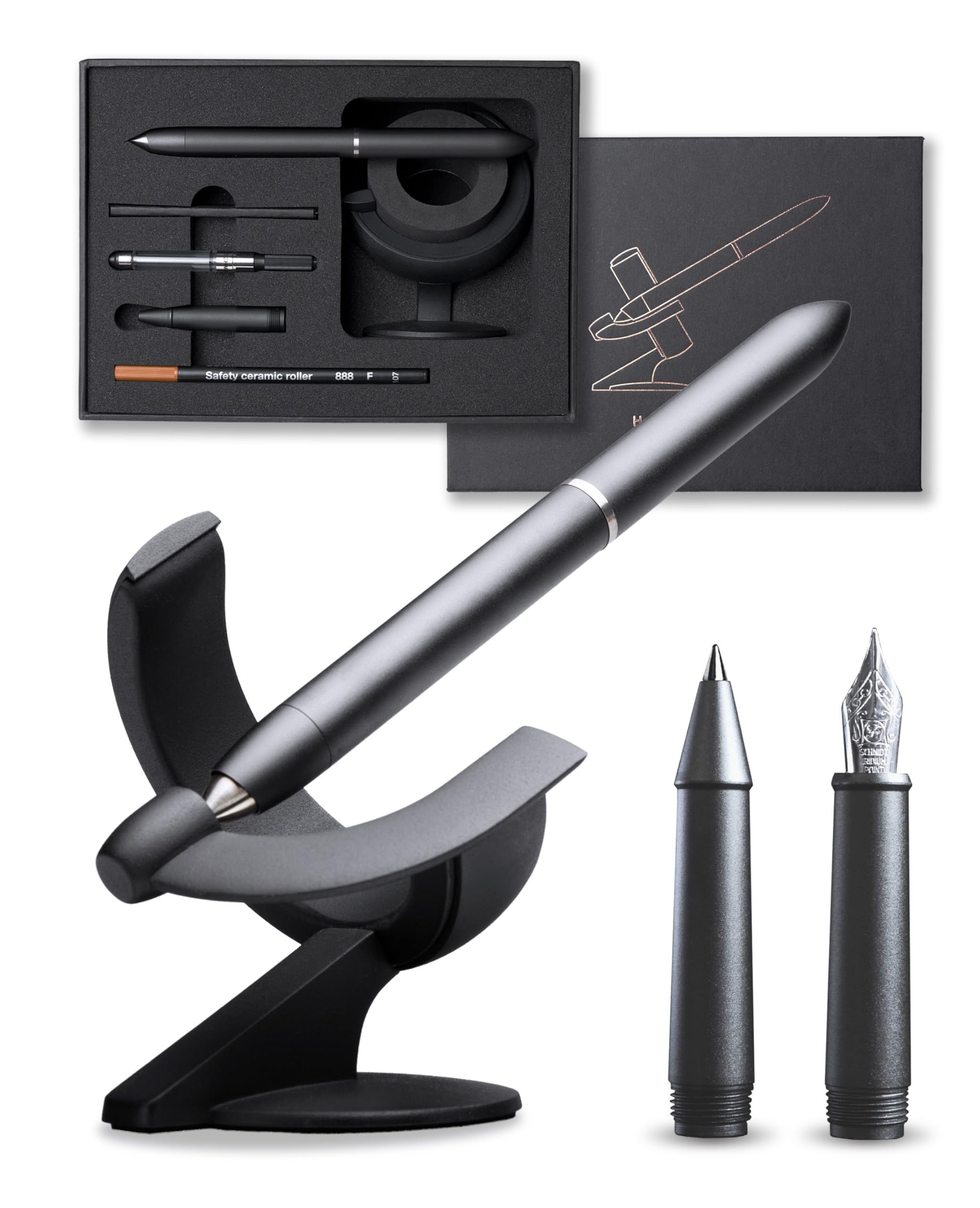 novium Hoverpen Future - Penna fluttuante 2 in 1 stilografica e roller, levitazione magnetica, design ispirato allo spazio, decorazione da scrivania, idea regalo di lusso, Deep Black
