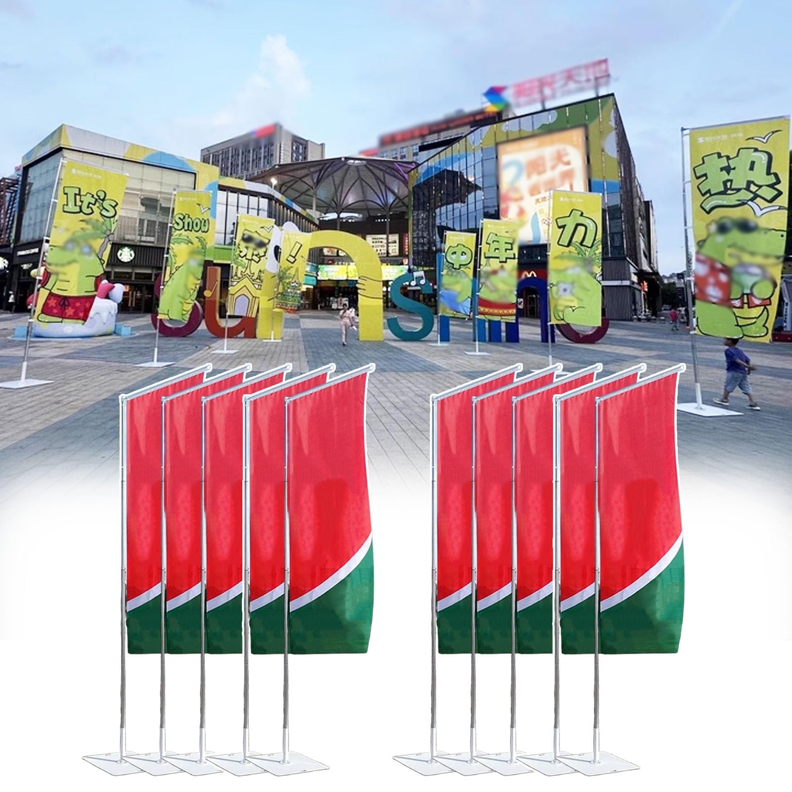 Drapeaux en plumes personnalisés pour les entreprises avec mât, kit de mât de drapeau publicitaire en plumes – Base robuste de 15 kg, mât de drapeau en plumes pour la promotion d'événements