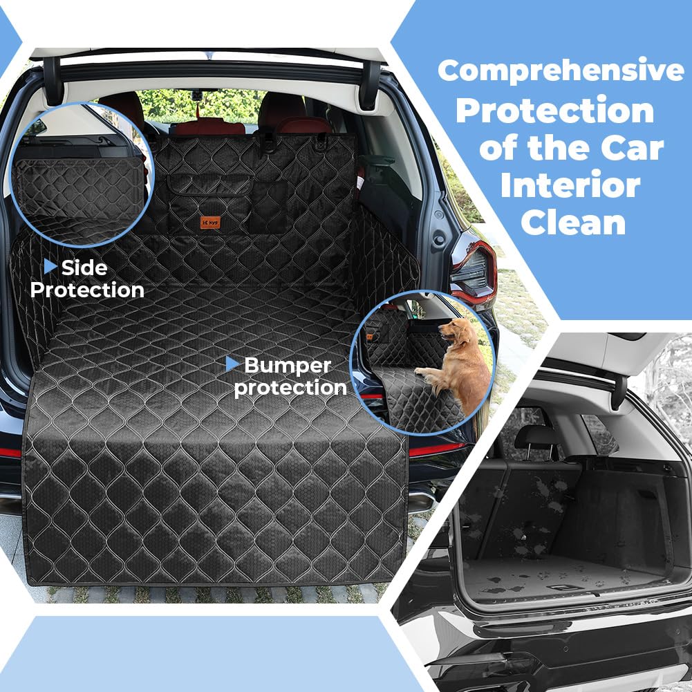KYG Telo Auto per Cani con Protezione Laterale e Paraurti, Protezione Bagagliaio Auto per Cani, Impermeabile, Antiscivolo e Resistente ai Graffi per Bagagliaio di Auto SUV Lavabile Durevole Tutto Nero