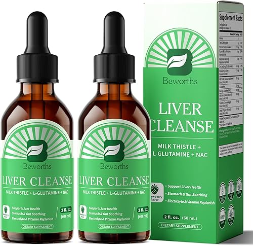 Liver Cleanse Detox & Repair - Liver Support Liquid Drops with Milk Thistle, L-Glutamine & NAC, Liver Support, Stomach & Gut Soothing, Electrolyte & Vitamin Replenish, Vegan (60 Count (Pack of 2))
