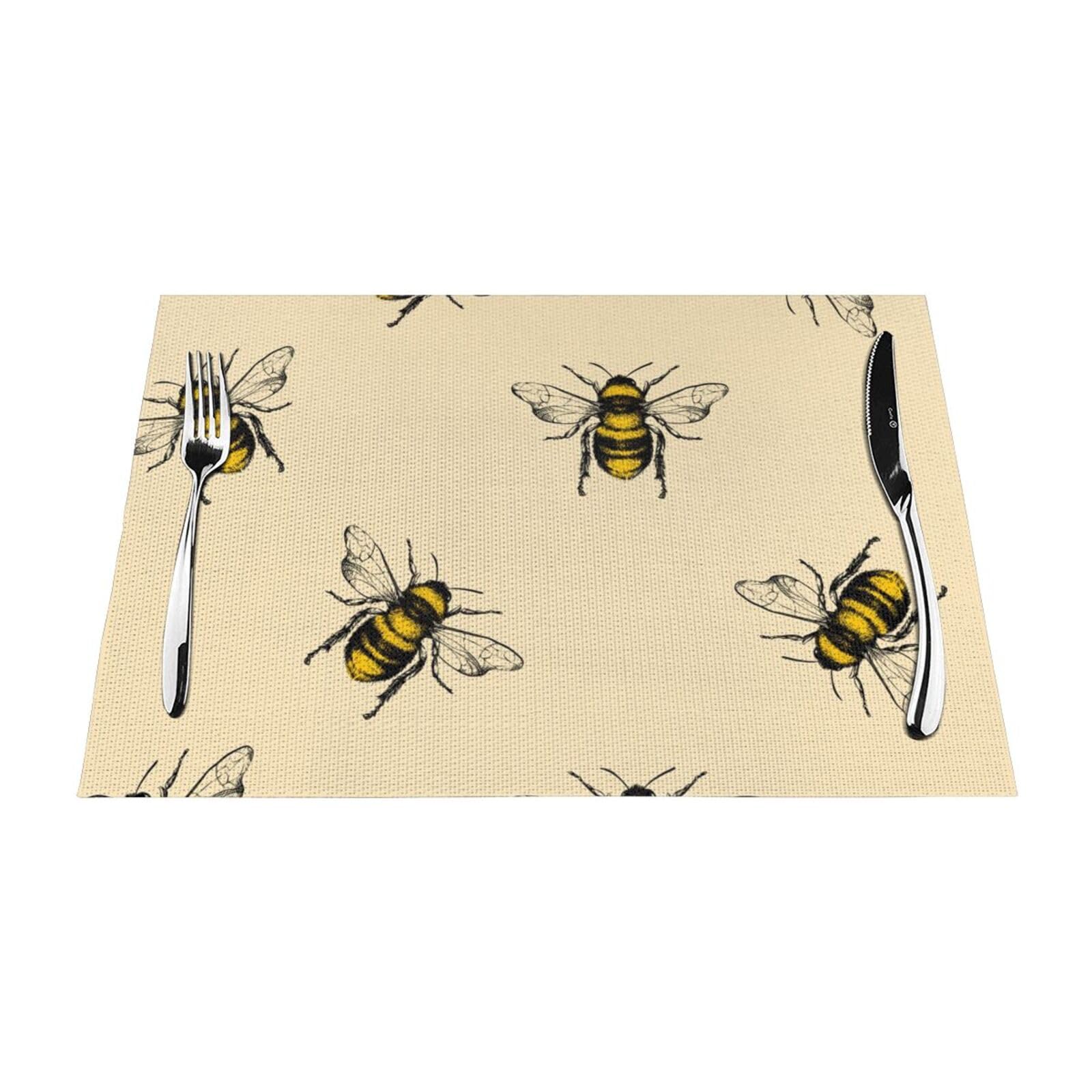 PVC Placemat Set of 1 PCS, 45x30 CM, Honey Bee Printed Non-Slip Heat Resistant Place Mats for Kitchen Dining Table Indoor Outdoor