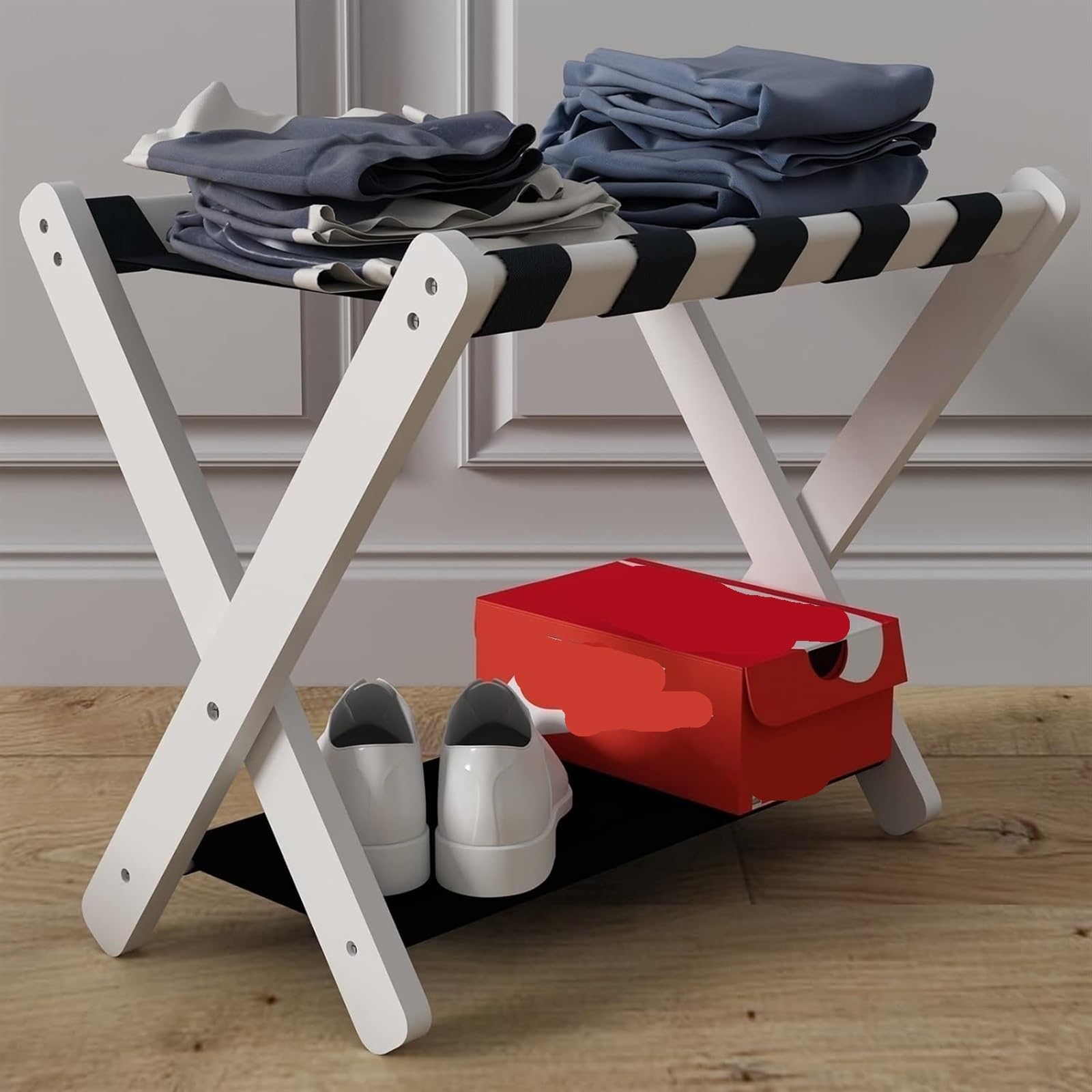 Portaequipajes Soporte Para Maletas Portaequipajes De 2 Paquetes Para Habitación De Invitados, Estante Para Maletas De Madera Maciza Con Pies Antideslizantes Para Hotel Portaequipajes Para Hotel(White